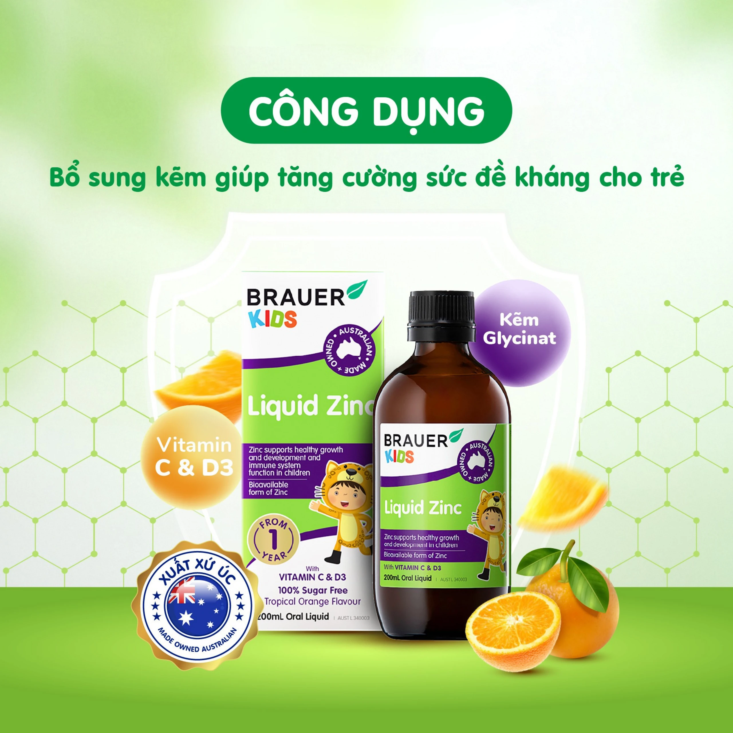 Siro bổ sung kẽm tăng sức đề kháng cho trẻBrauer Baby & Kids Liquid Zinc (200ml)