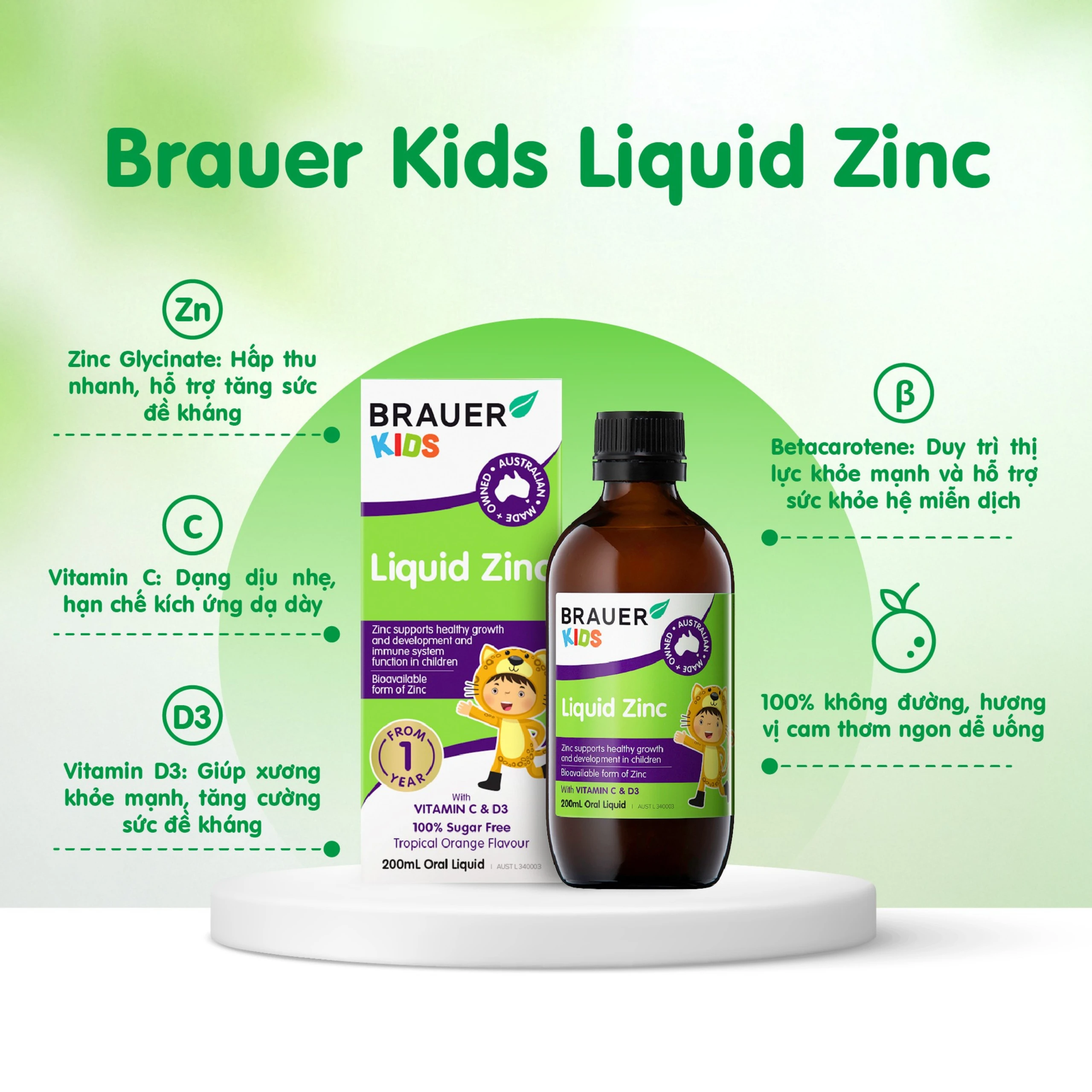 Siro bổ sung kẽm tăng sức đề kháng cho trẻBrauer Baby & Kids Liquid Zinc (200ml)