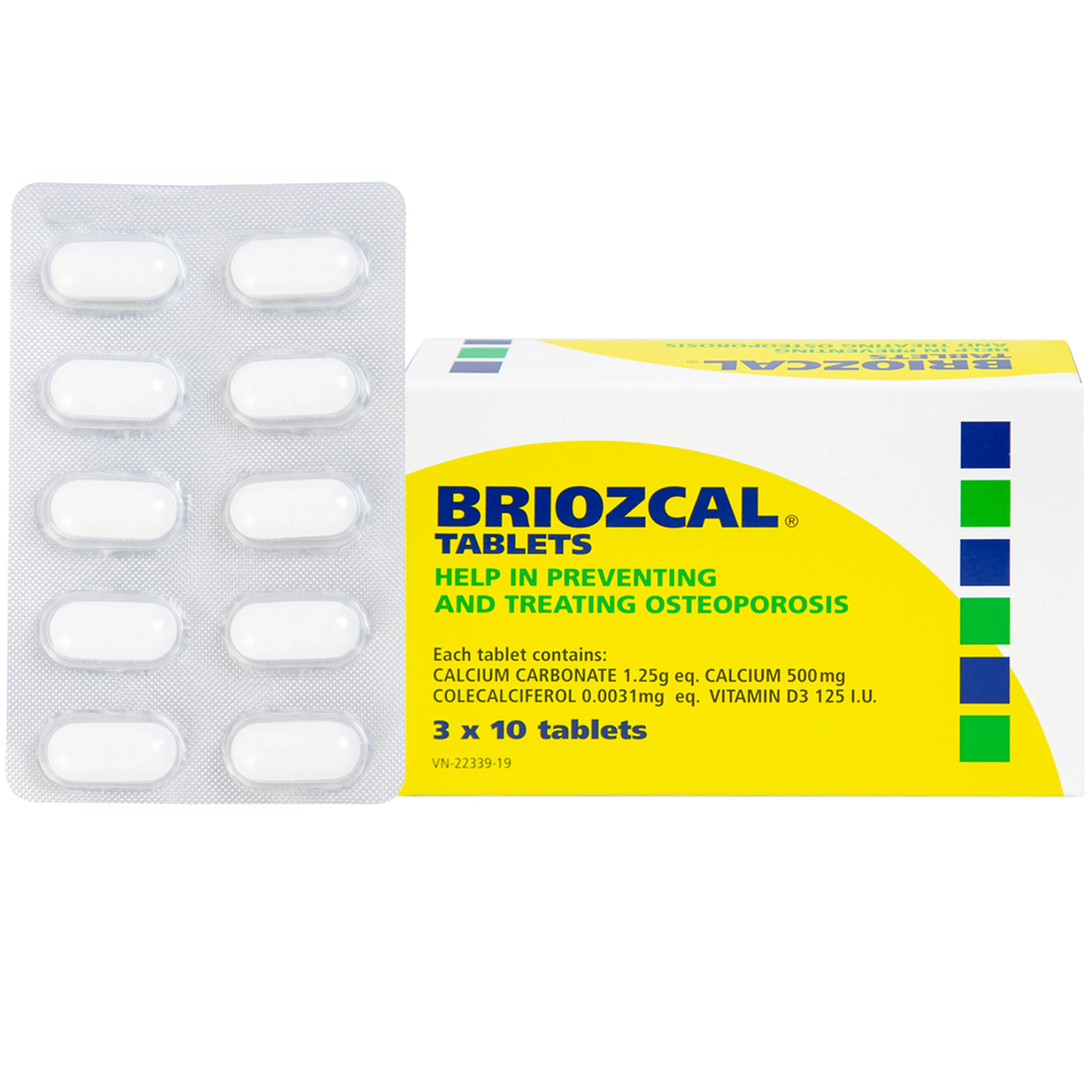 Thuốc Briozcal Bridge Healthcare dự phòng và điều trị thiếu hụt calci, vitamin D3 (3 vỉ x 10 viên) 1