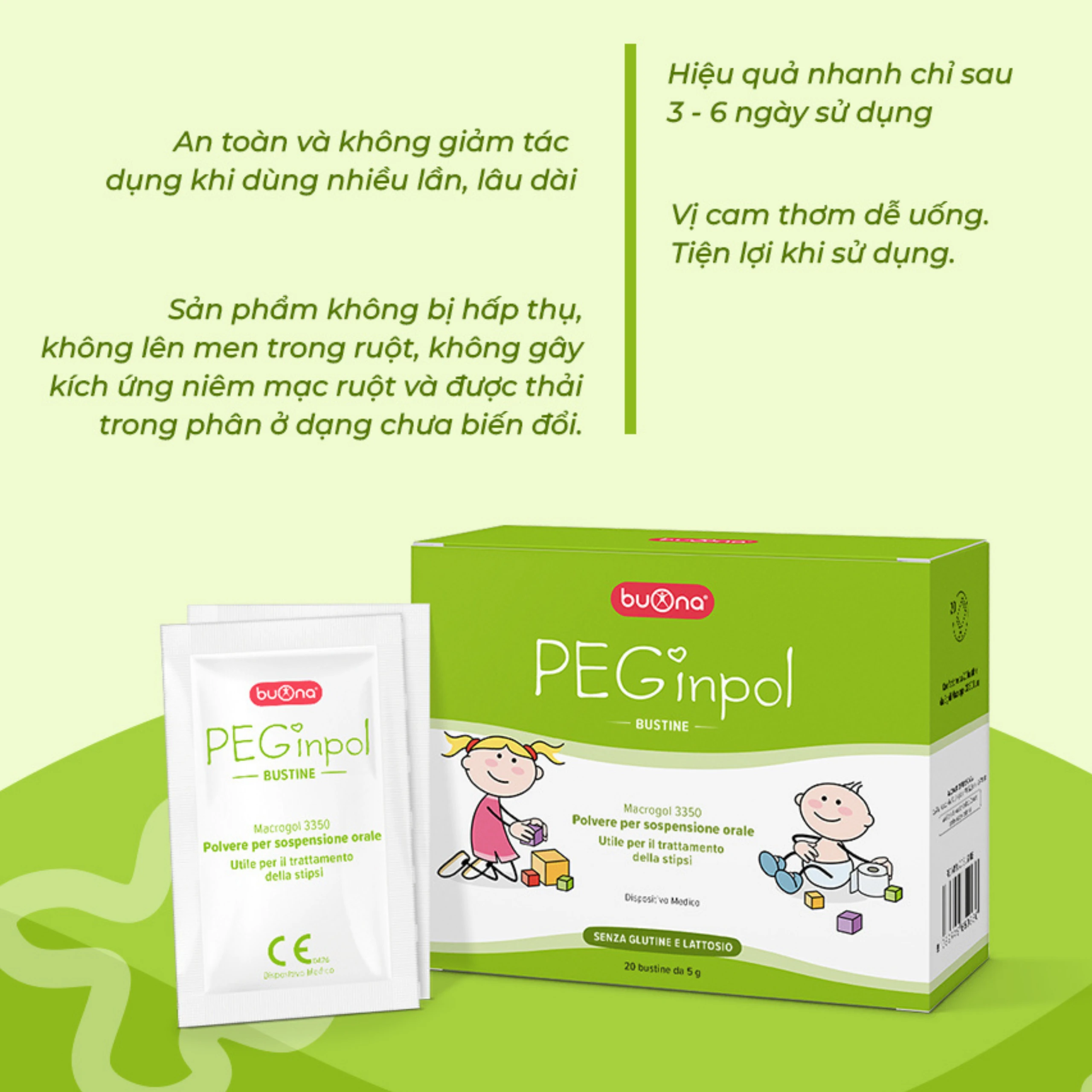 Bột nhuận tràng Buona Peginpol (20 gói x 5g) cải thiện tình trạng táo bón cho trẻ từ 6 tháng tuổi