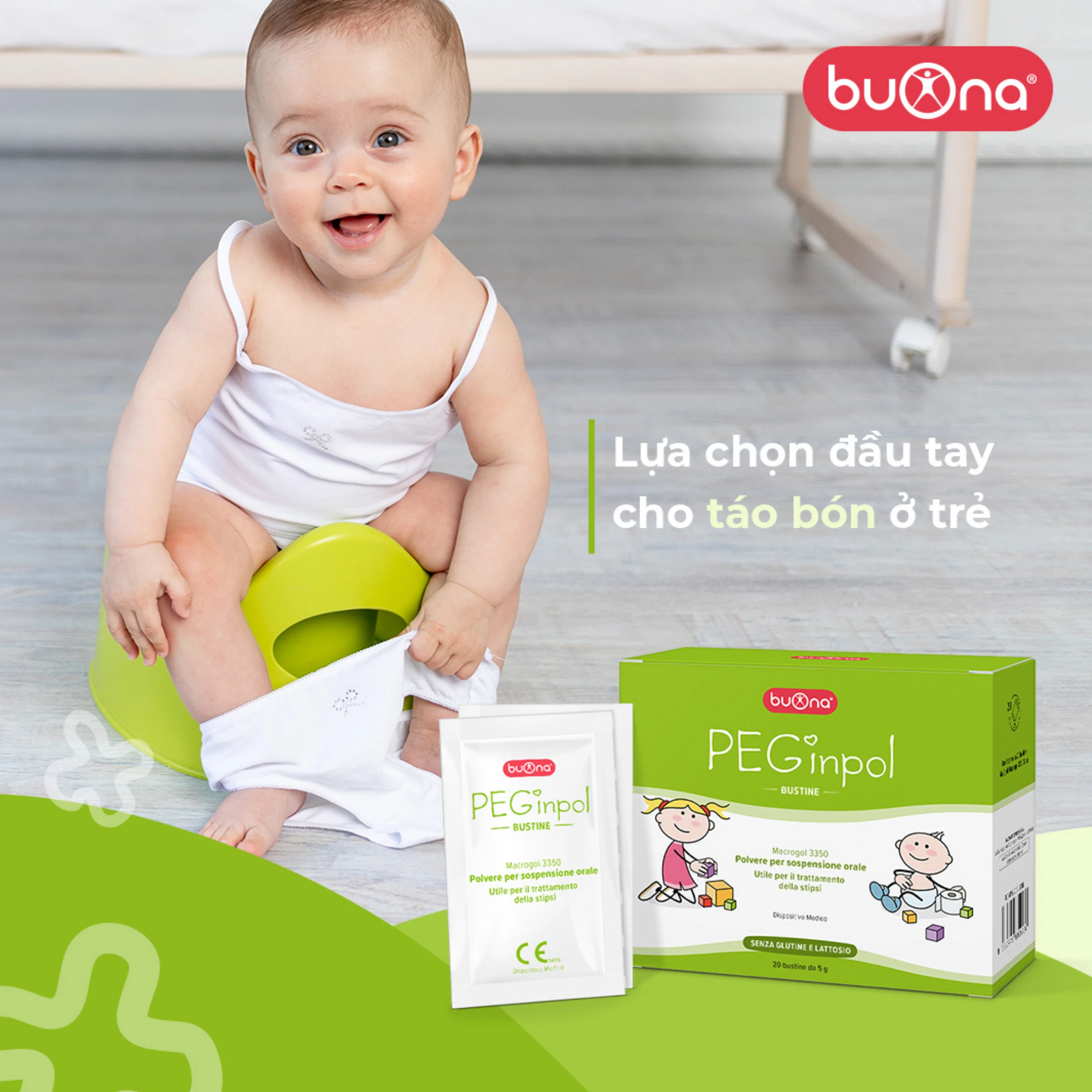 Bột nhuận tràng Buona Peginpol (20 gói x 5g) cải thiện tình trạng táo bón cho trẻ từ 6 tháng tuổi