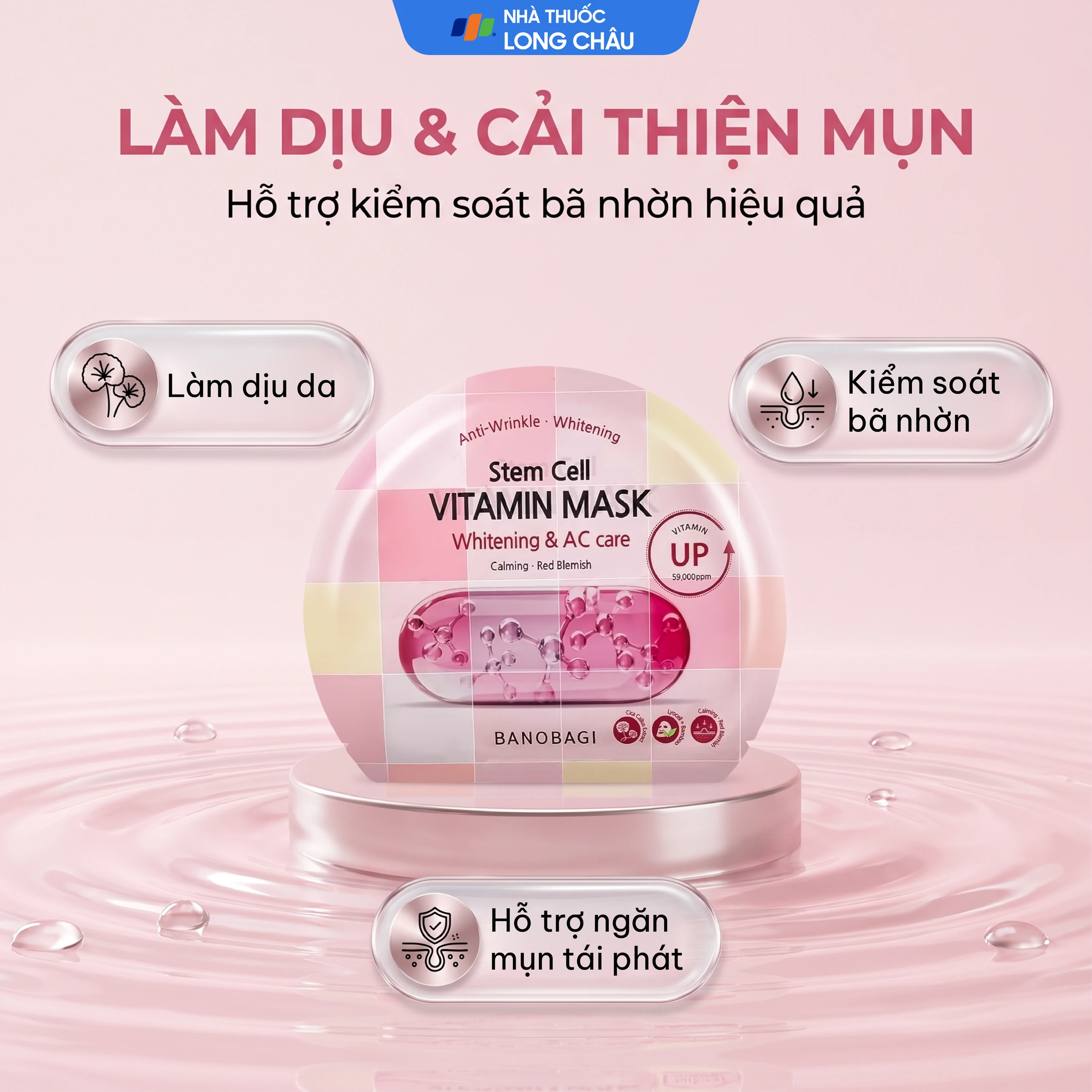 Mặt nạ cấp ẩm, dưỡng sáng da cho da mụn Banobagi Stem Cell Vitamin Mask Whitening và AC Care (30g) 2