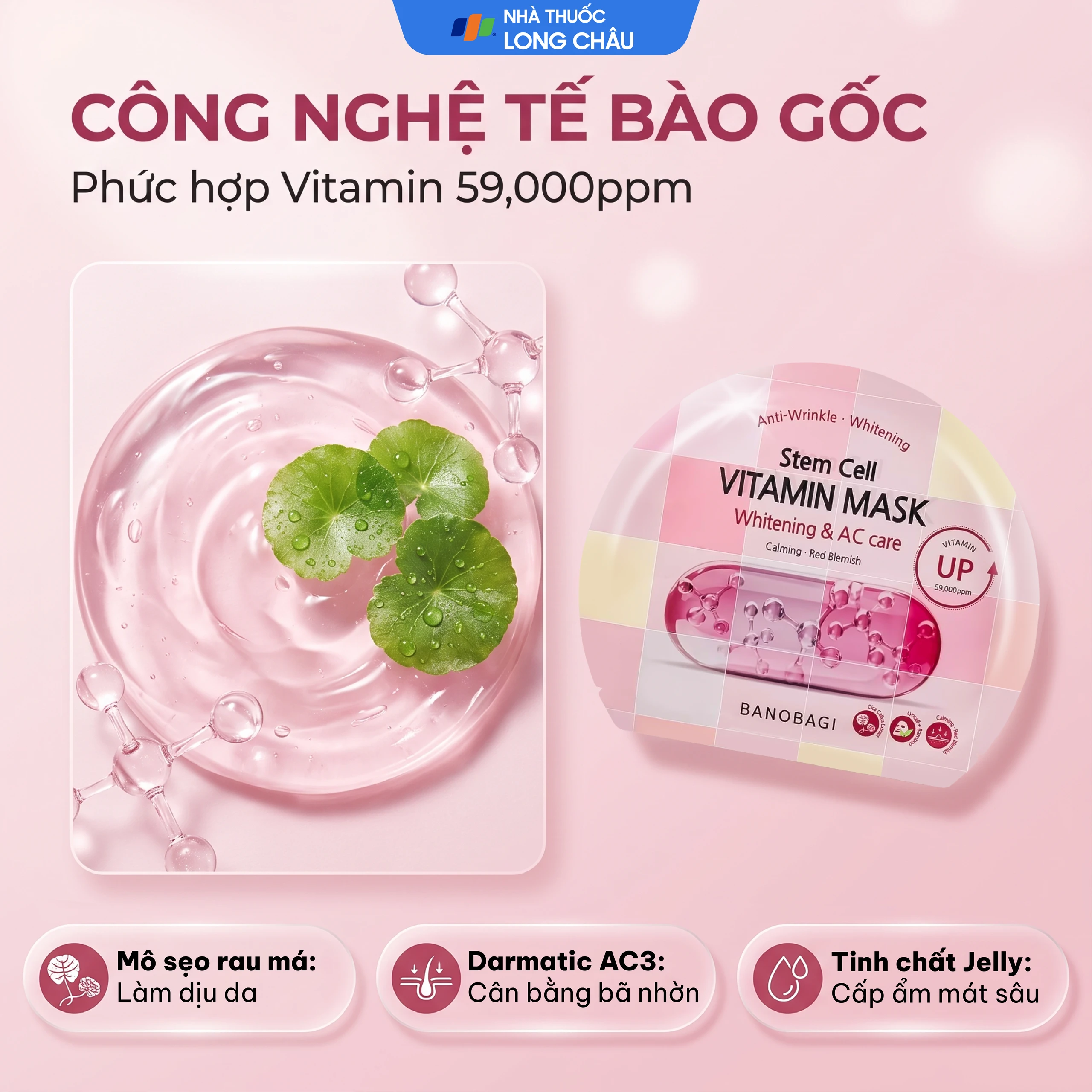 Mặt nạ cấp ẩm, dưỡng sáng da cho da mụn Banobagi Stem Cell Vitamin Mask Whitening và AC Care (30g) 3