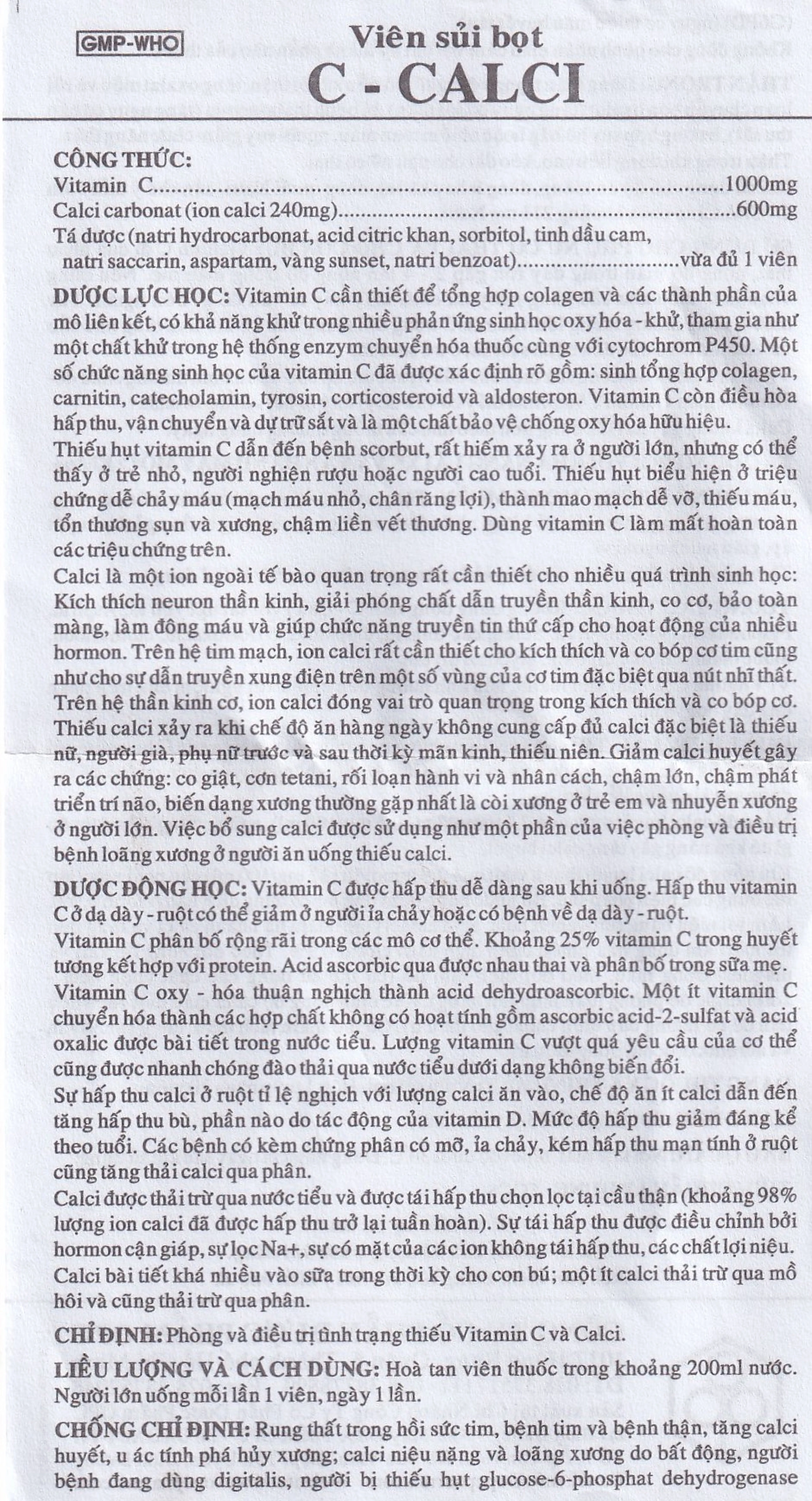 Viên sủi C-Calci OPC phòng và điều trị tình trạng thiếu Vitamin C và Calci (10 viên)