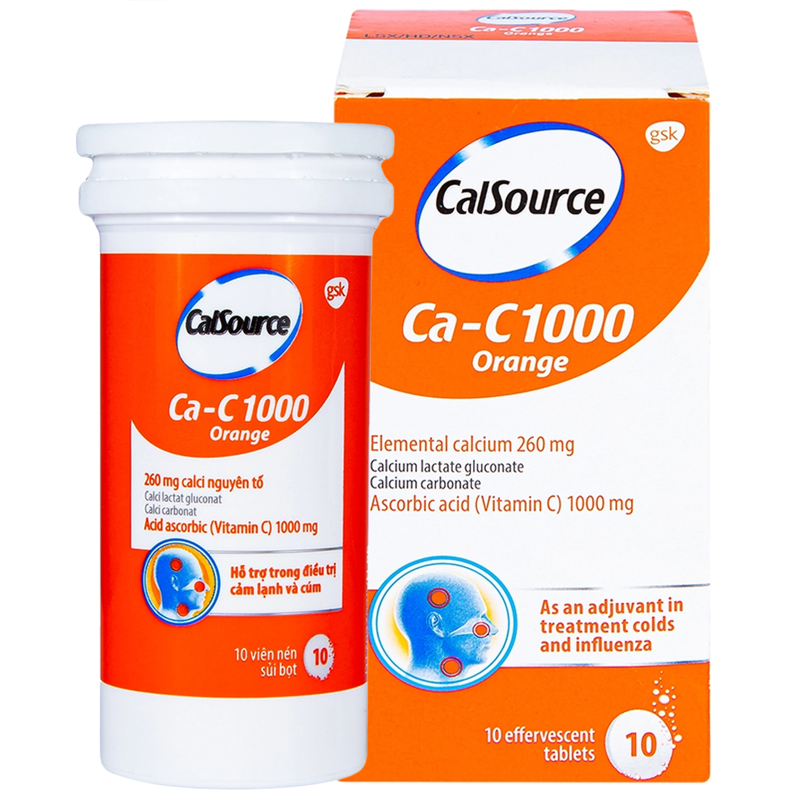 Viên sủi Ca-C1000 Orange Gsk điều trị thiếu calci hoặc vitamin C (10 viên)