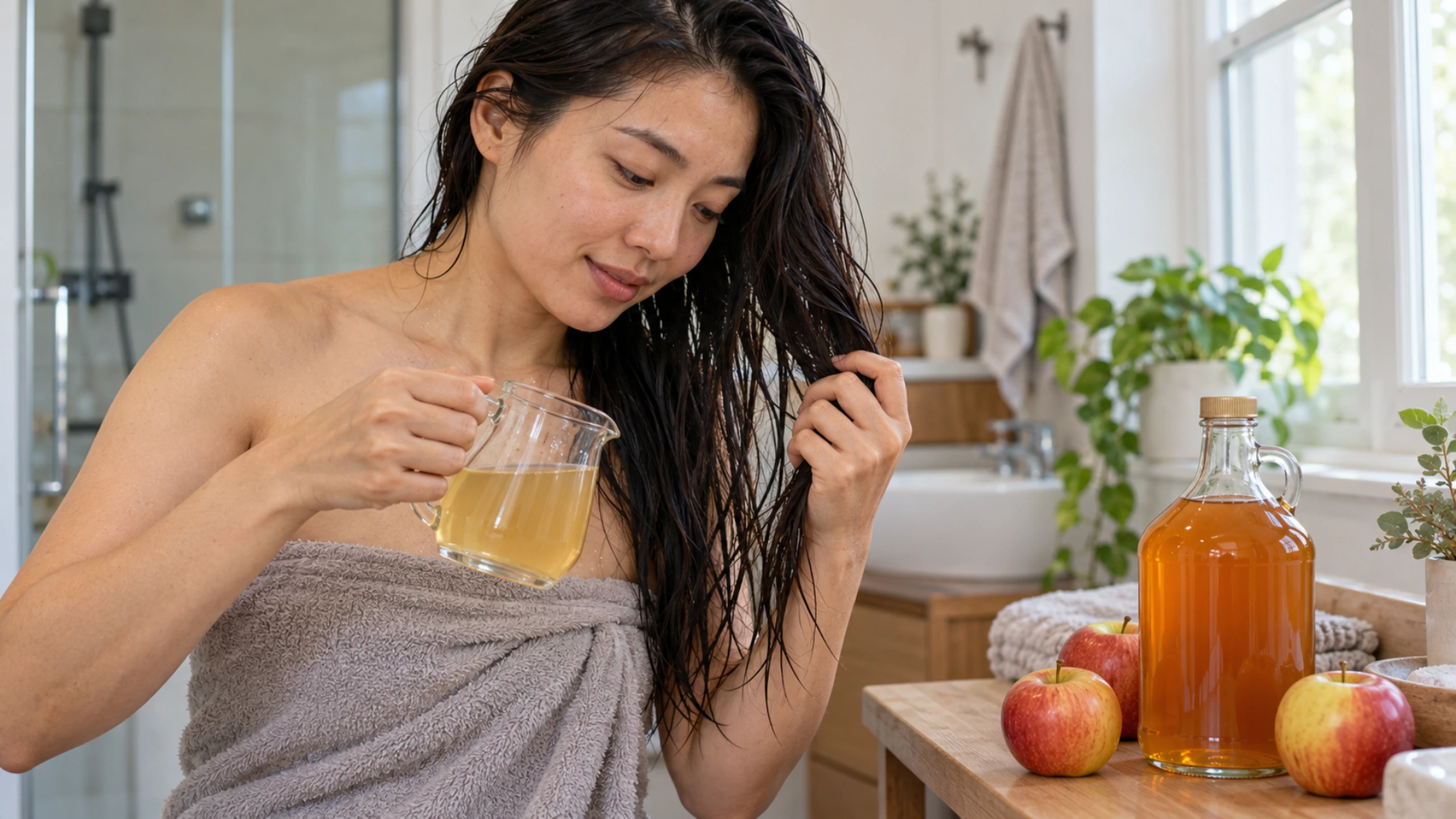 Cách tận dụng giấm táo giúp tóc mềm mượt và bóng khỏe tự nhiên