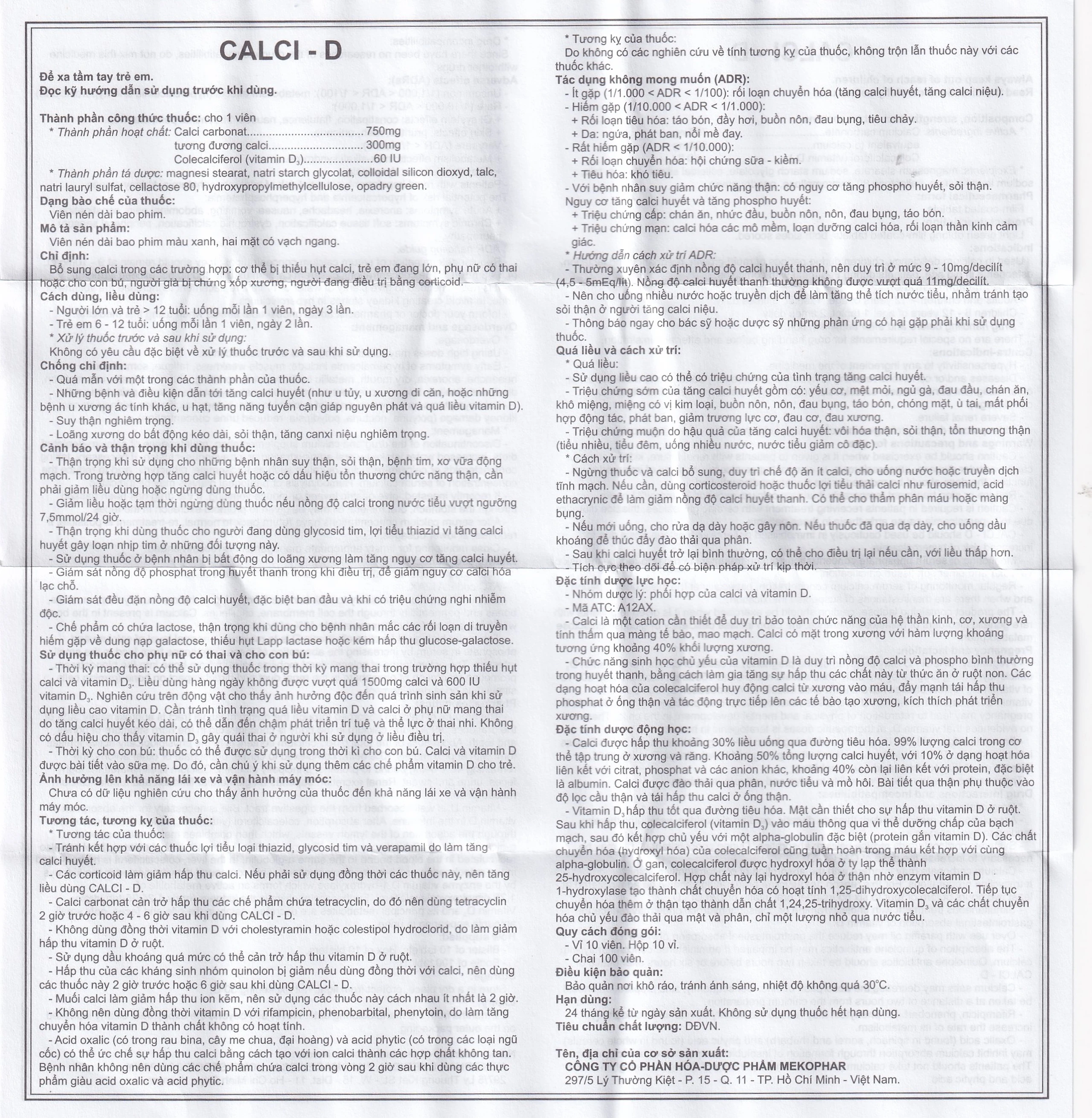 Thuốc Calci - D Mekophar bổ sung calci (10 vỉ x 10 viên)