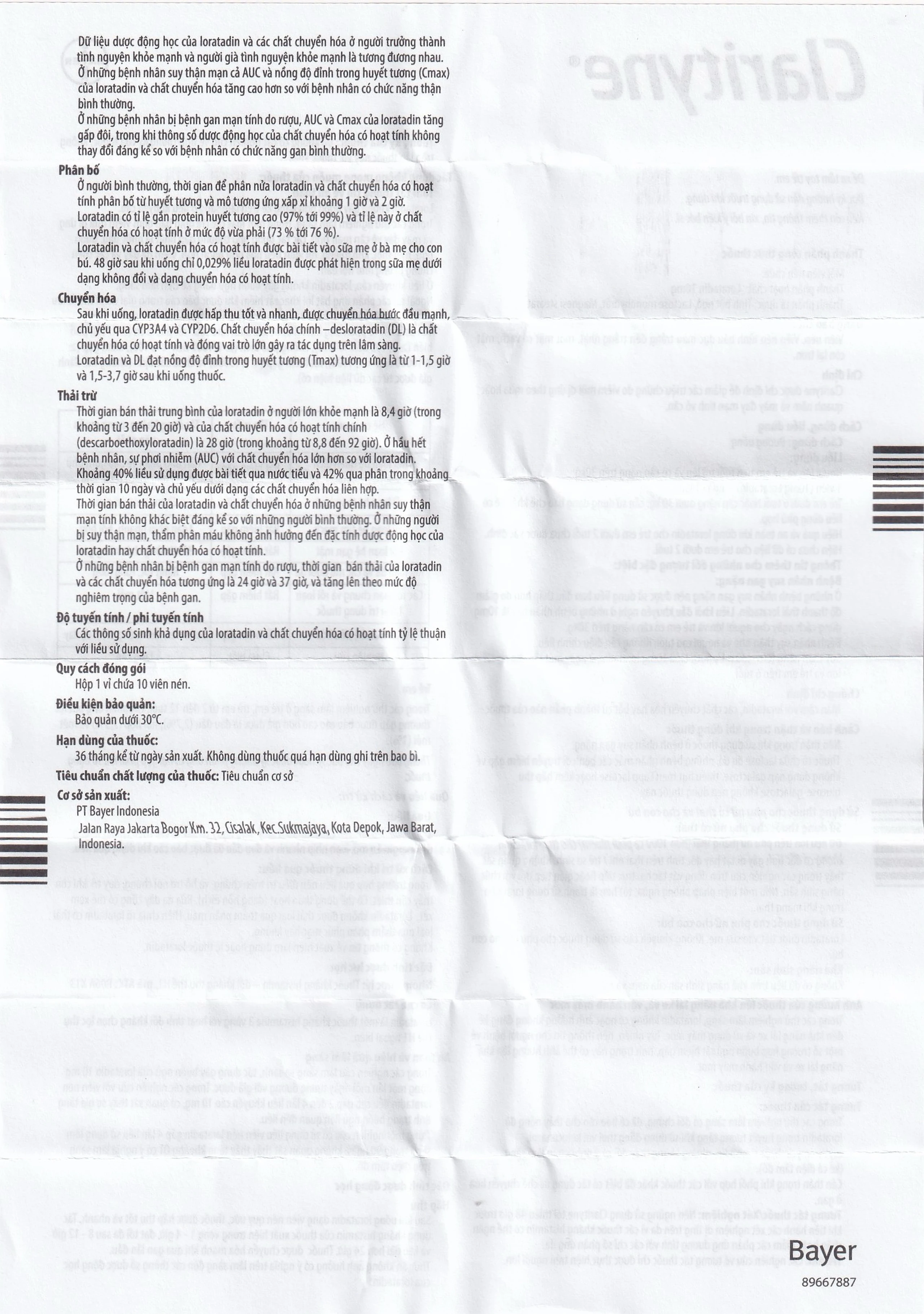 Thuốc Clarityne 10mg Bayer giảm các triệu chứng do viêm mũi dị ứng và mày đay mạn tính vô căn (1 vỉ x 10 viên)