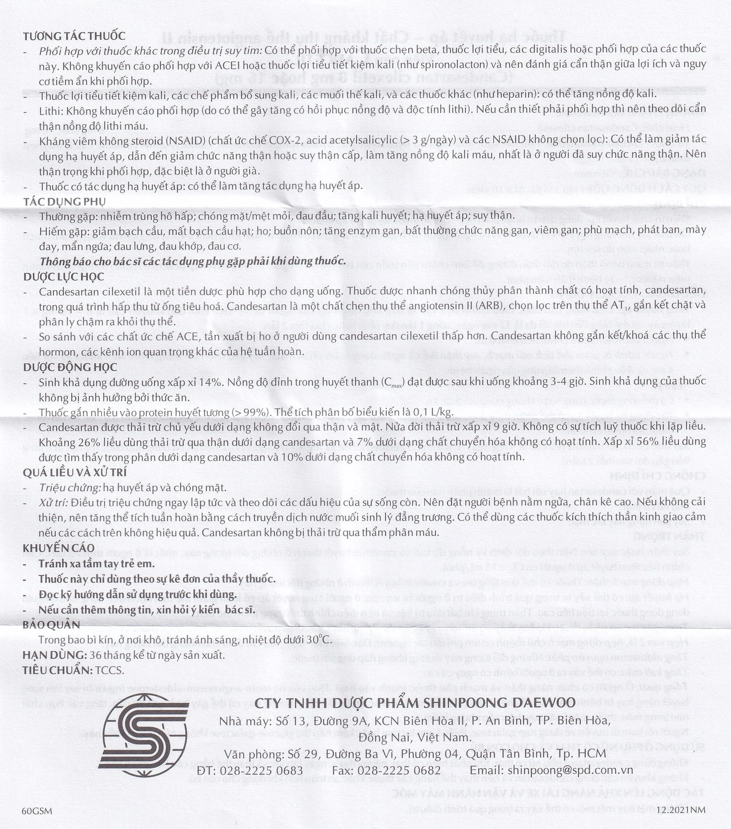 Thuốc Cancetil 8mg Shinpoong Daewoo điều trị tăng huyết áp (30 viên)