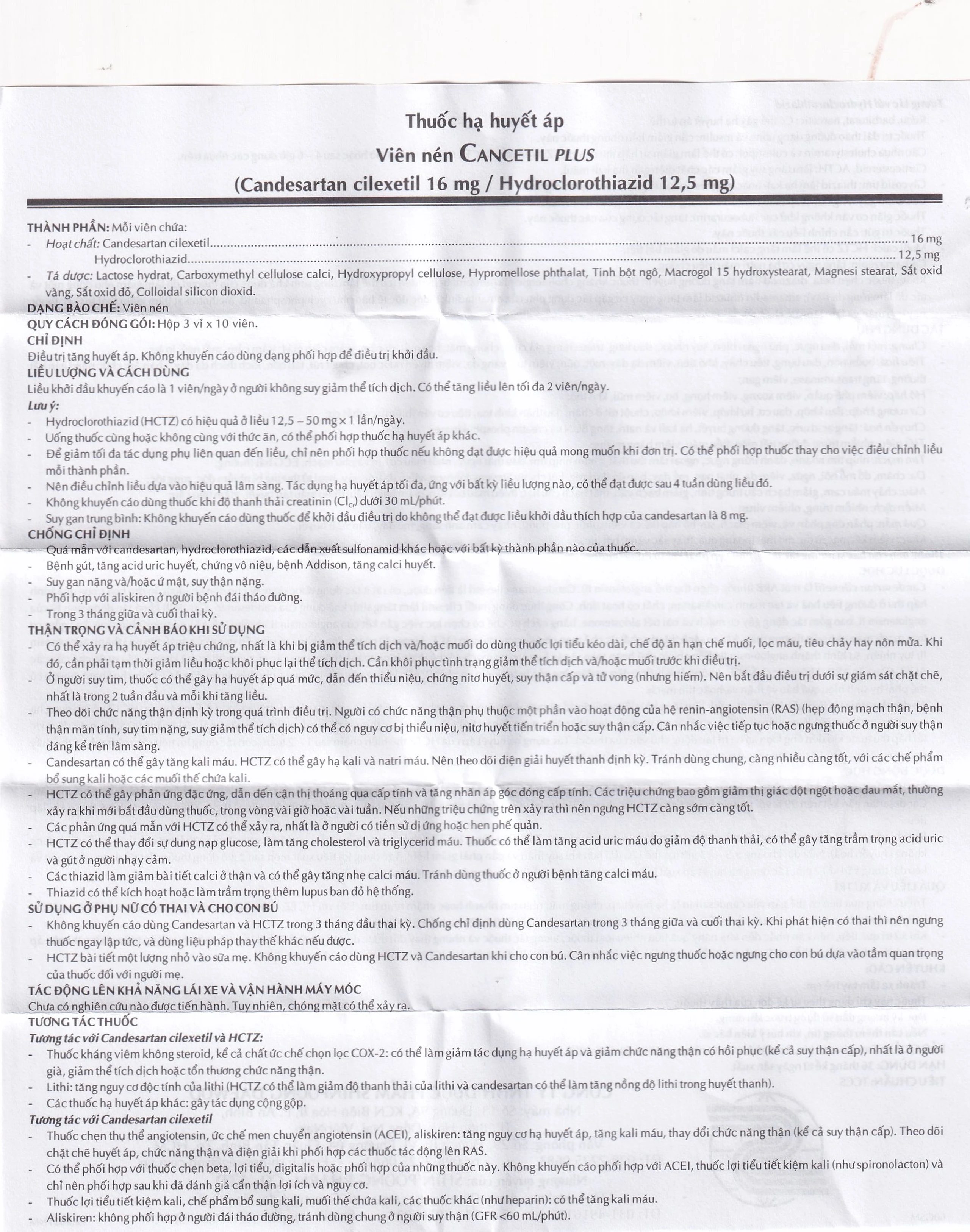 Thuốc hạ huyết áp Cancetil Plus Shinpoong Deawoo điều trị tăng huyết áp (3 vỉ x 10 viên)