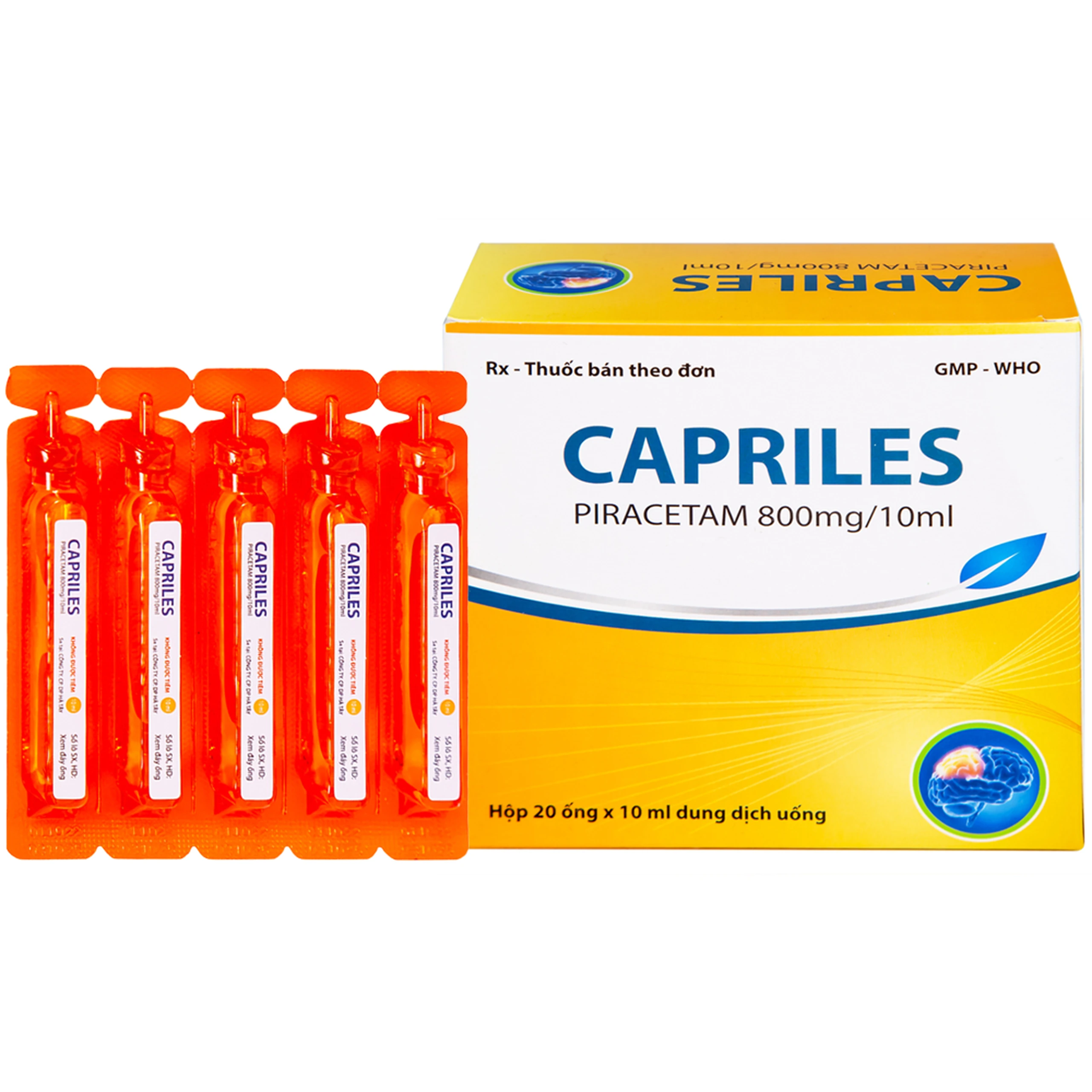 Thuốc Capriles 800mg/10ml Hà Tây điều trị rung giật cơ, thiếu máu não (20 ống x 10ml) 1