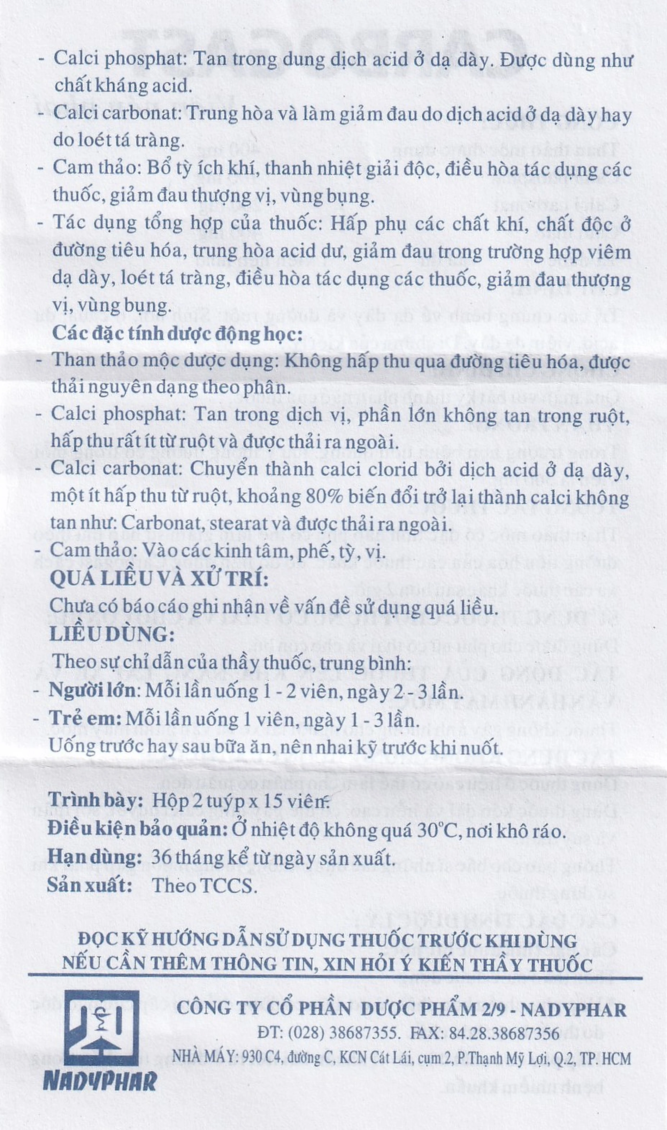 Viên nhai Carbogast Nadyphar điều trị bệnh dạ dày và đường ruột, di chứng của kiết lỵ (2 tuýp x 15 viên) 
