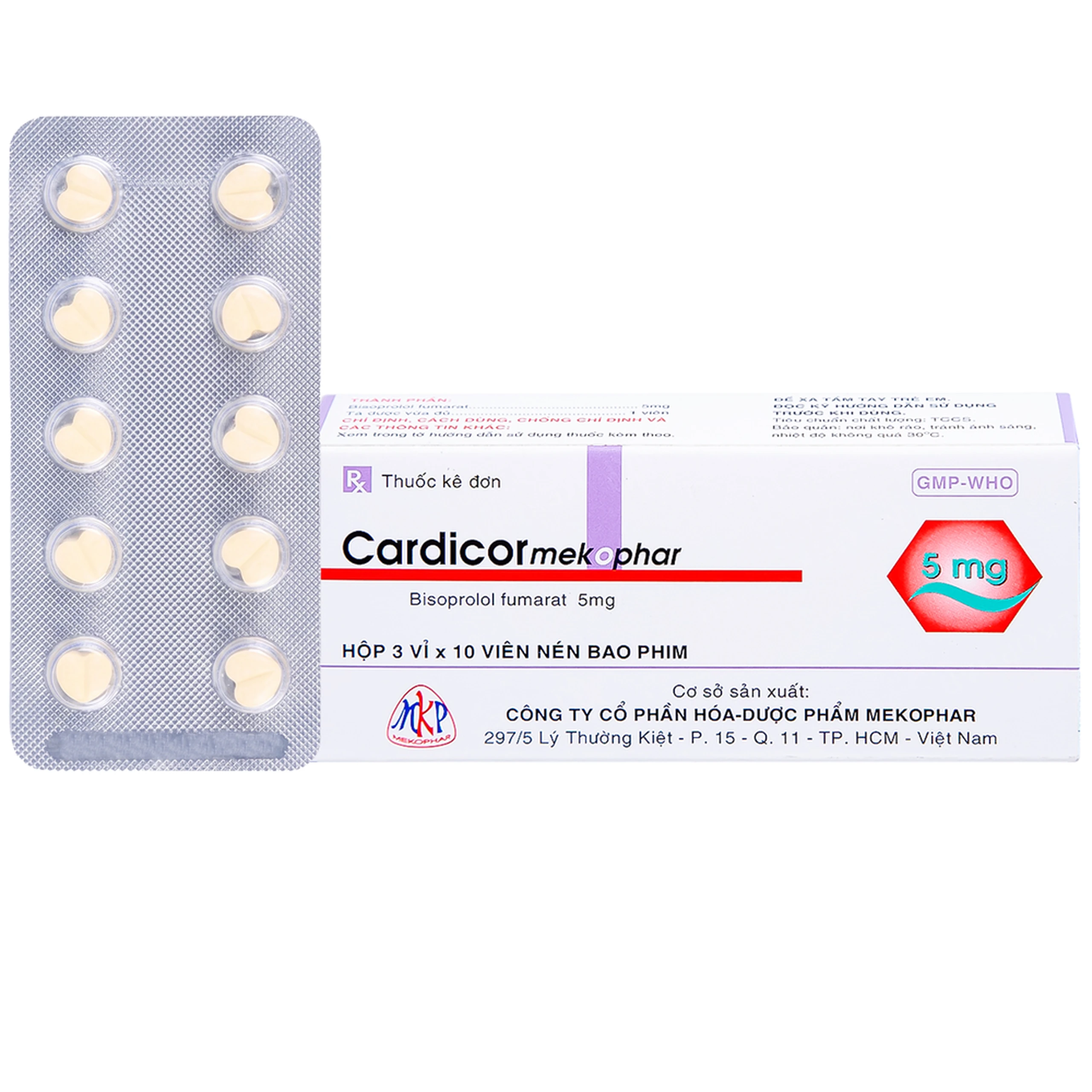 Thuốc Cardicor Mekophar 5 điều trị cao huyết áp, đau thắt ngực (3 vỉ x 10 viên) 1