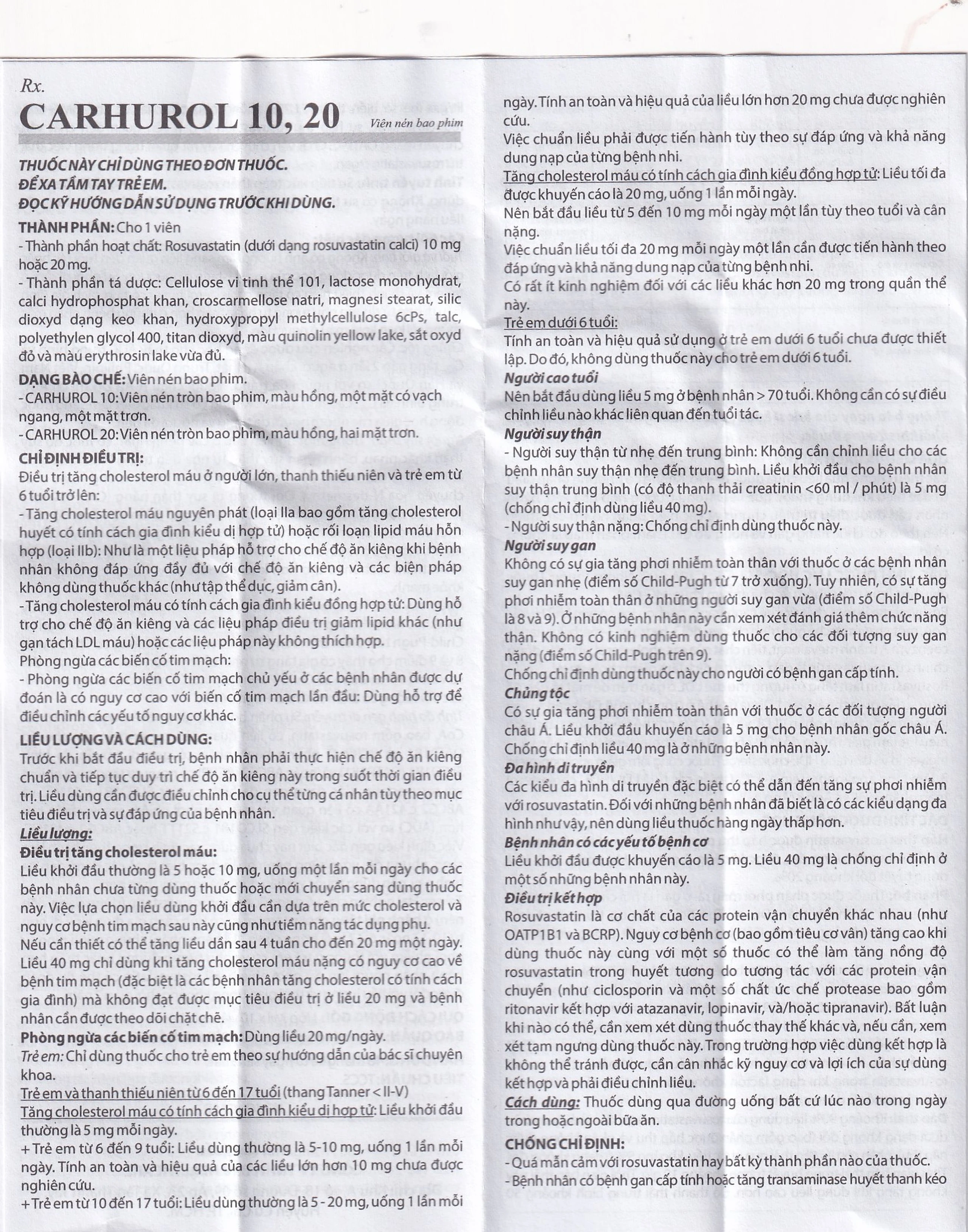 Thuốc Carhurol 10 BRV điều trị tăng cholesterol máu (3 vỉ x 10 viên)