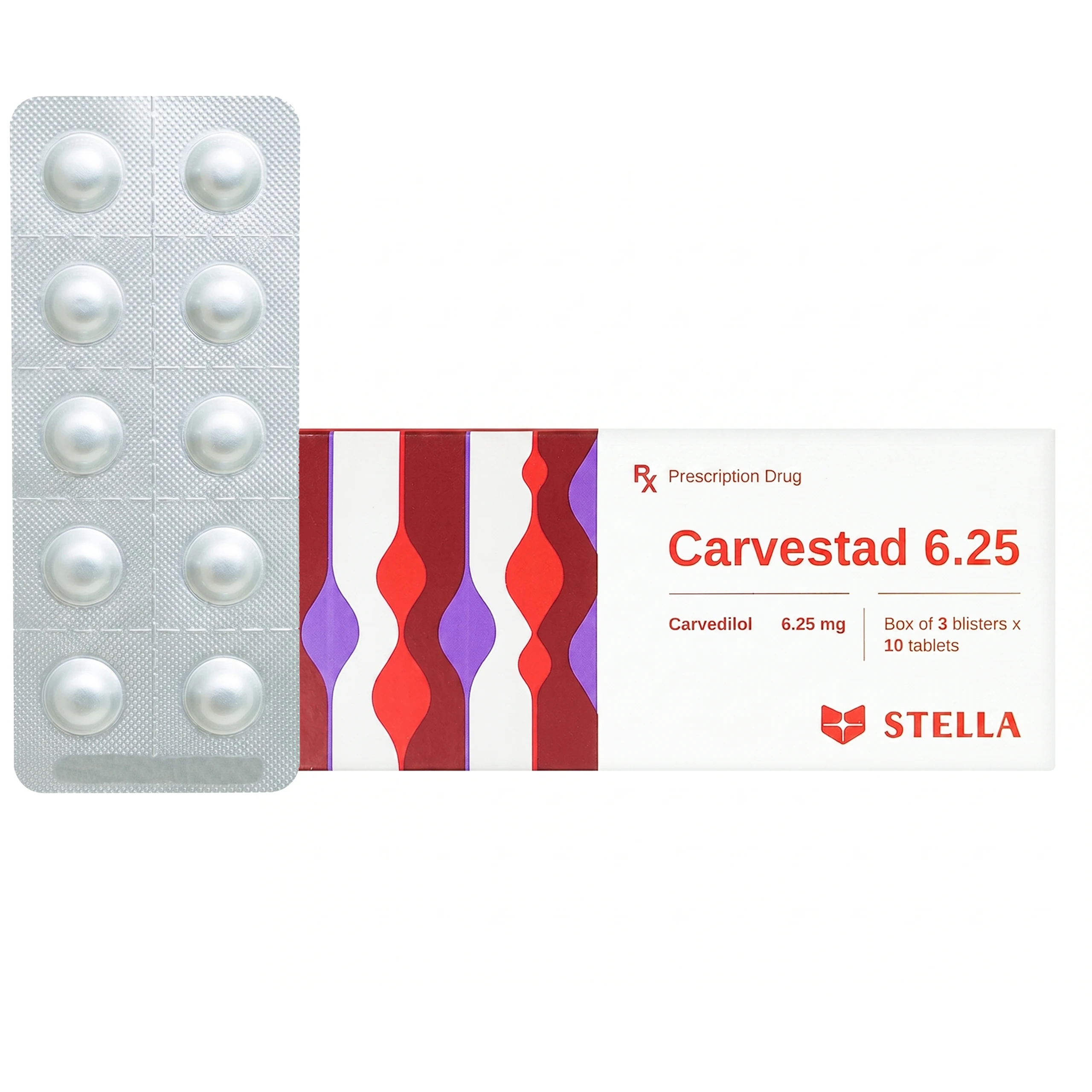 Thuốc Carvestad 6.25 Stella điều trị tăng huyết áp, đau thắt ngực (3 vỉ x 10 viên)