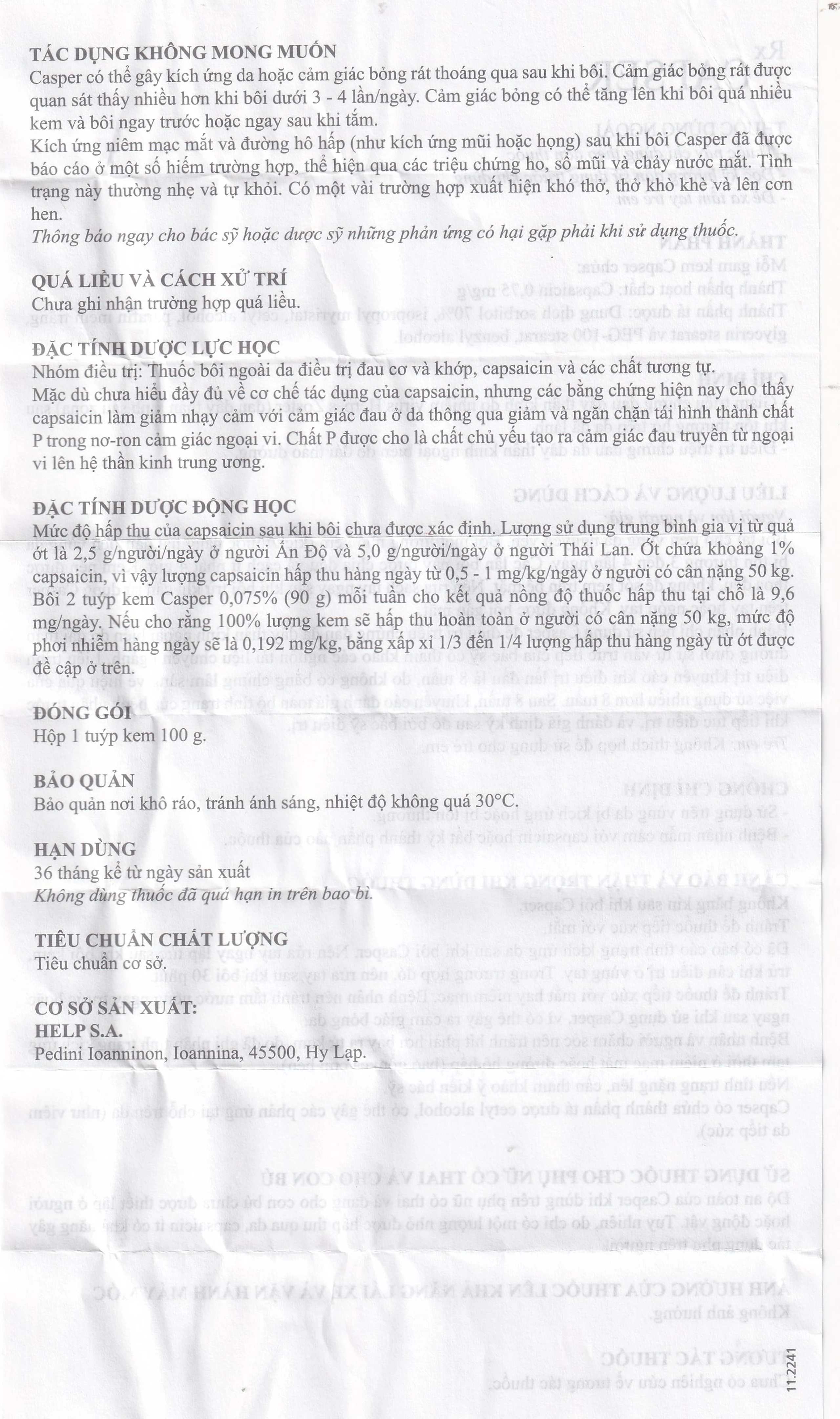 Thuốc Capser Help giảm đau thần kinh do Herpes Zoster và đau dây thần kinh do đái tháo đường (100g)