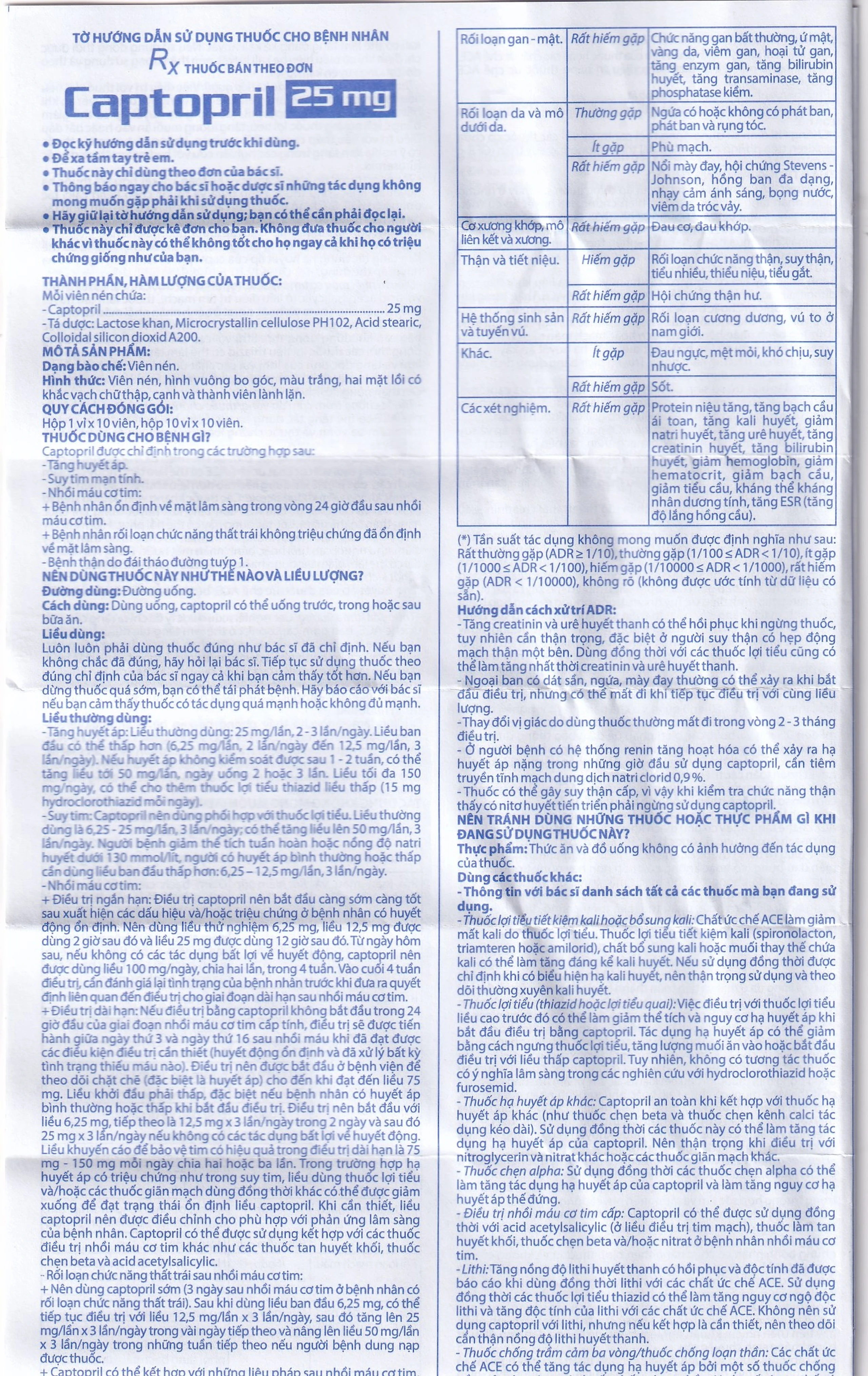 Thuốc Captopril 25mg Domesco điều trị tăng huyết áp, suy tim, nhồi máu cơ tim (10 vỉ x 10 viên) 