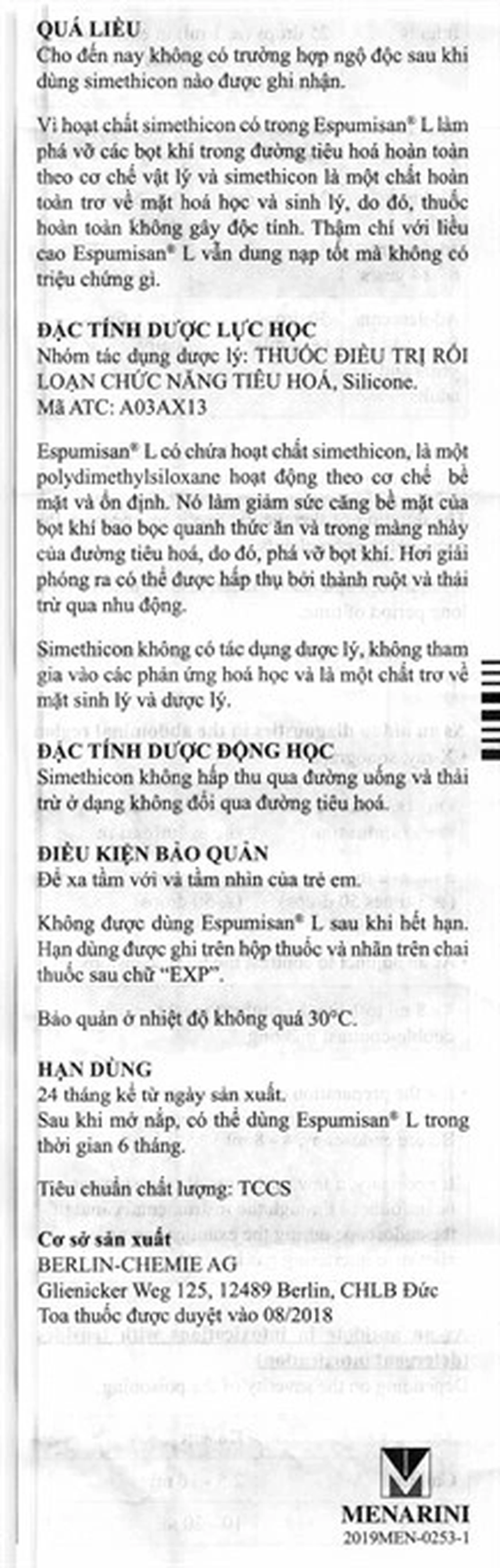 Nhũ dịch Espumisan L Menarini điều trị các triệu chứng chướng bụng, đau bụng (30ml)