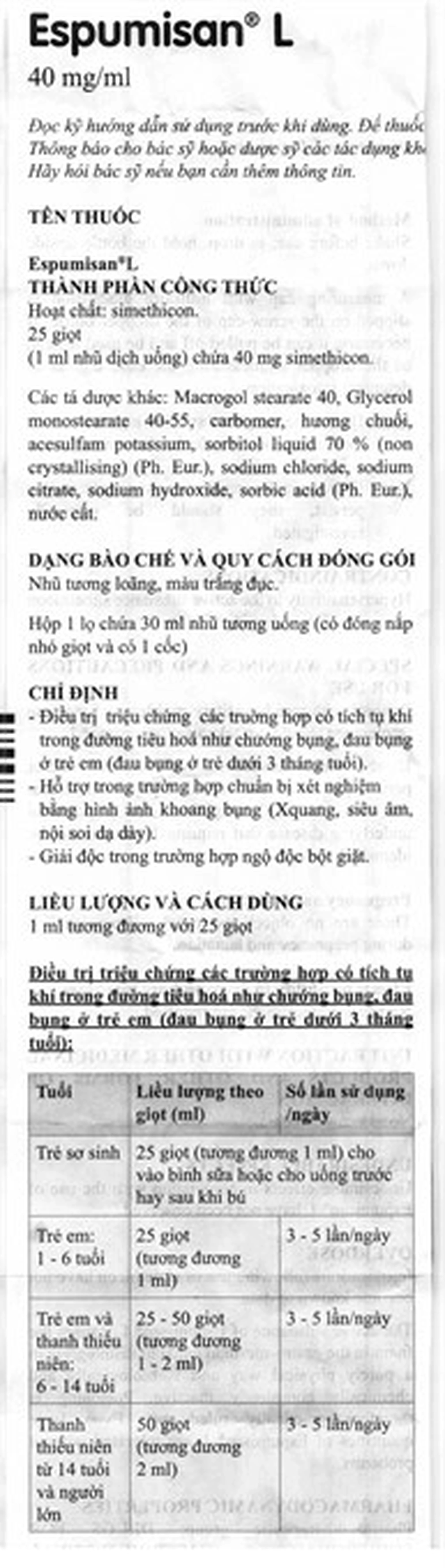 Nhũ dịch Espumisan L Menarini điều trị các triệu chứng chướng bụng, đau bụng (30ml)