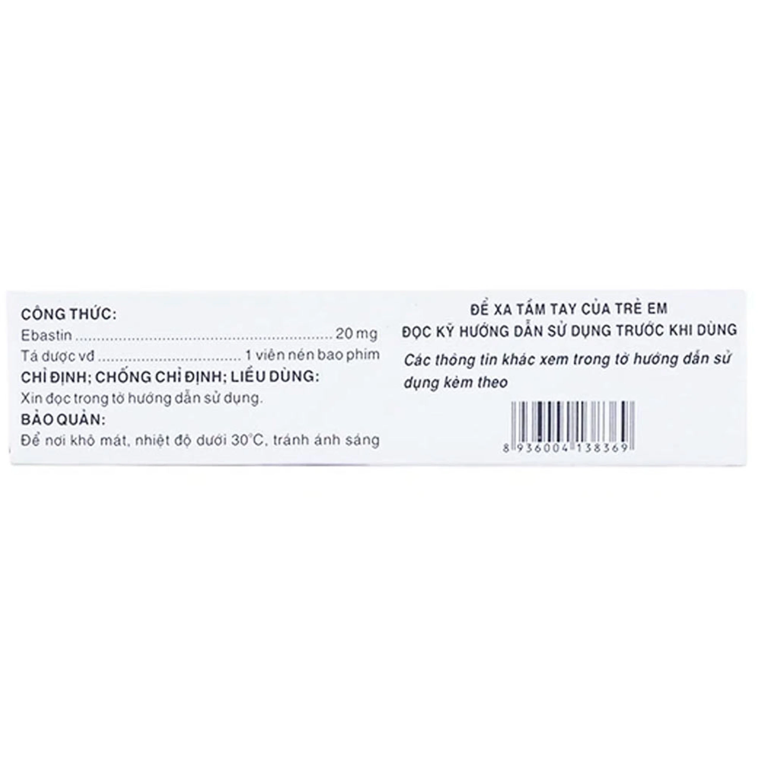 Thuốc Cebastin20 Dược 3-2 điều trị viêm mũi dị ứng, mày đay (3 vỉ x 10 viên) 