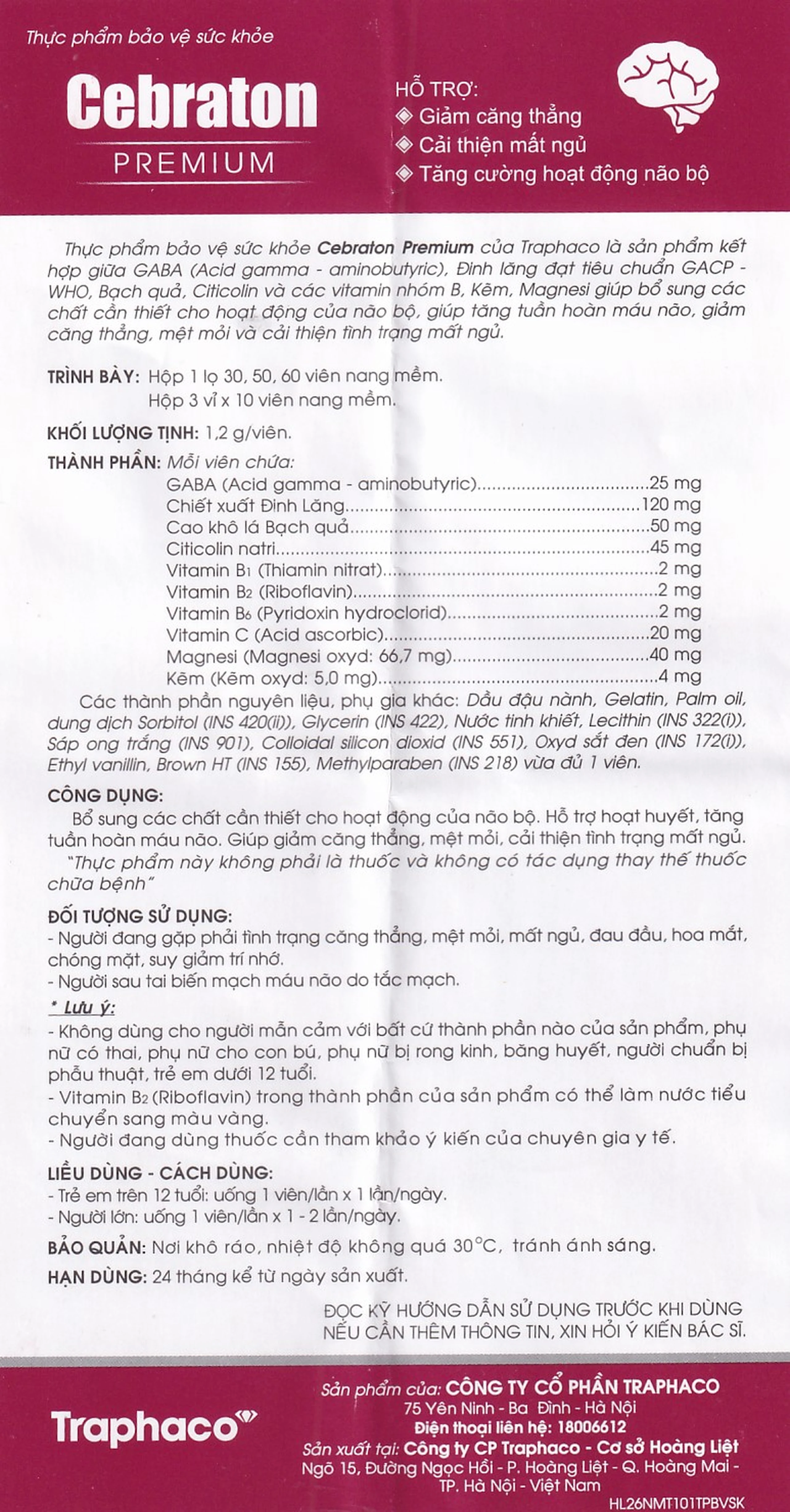 Viên hỗ trợ hoạt huyết Cebraton Premium Traphaco (30 viên)