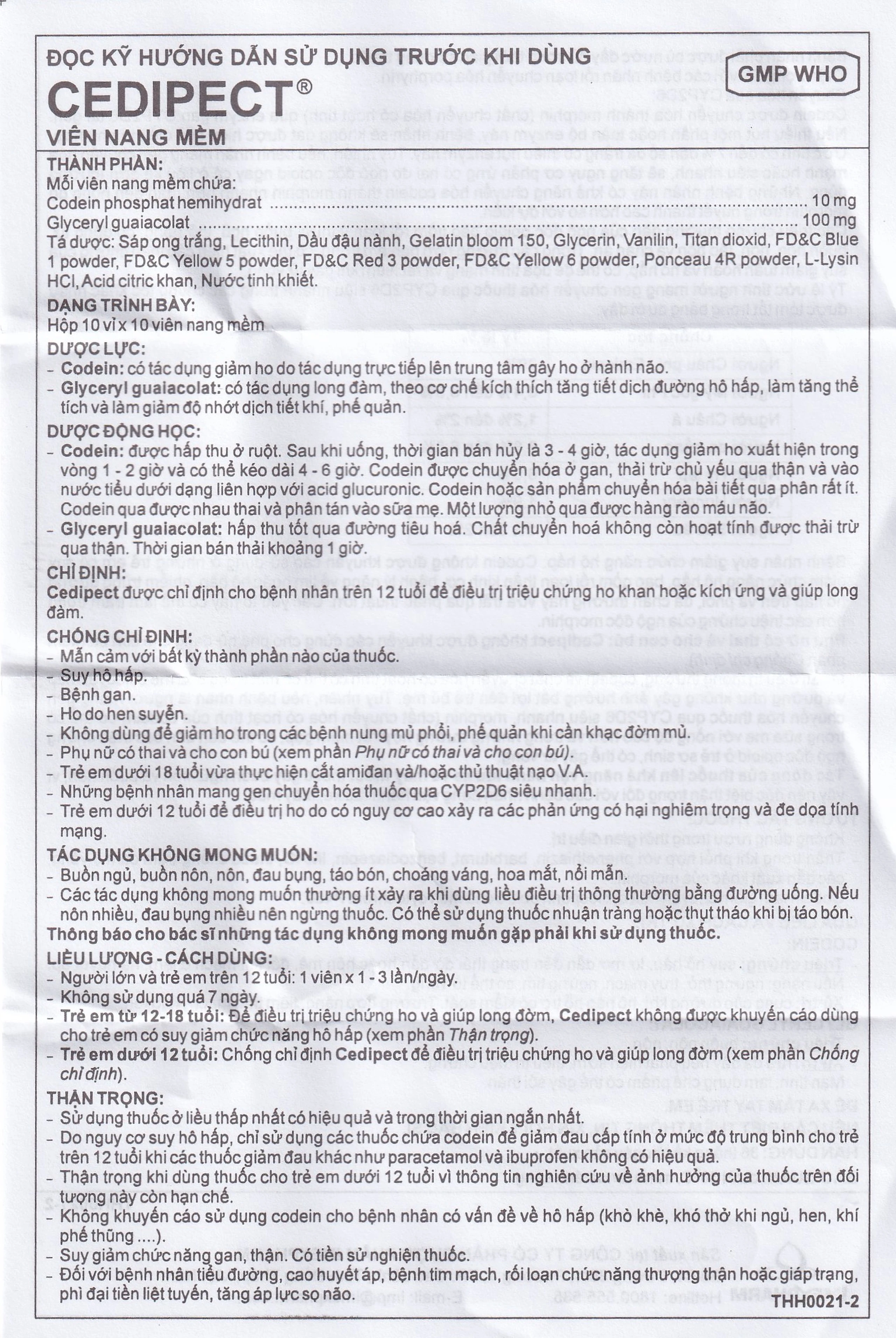 Thuốc Cedipect Imexpharm điều trị ho, long đờm (10 vỉ x 10 viên)
