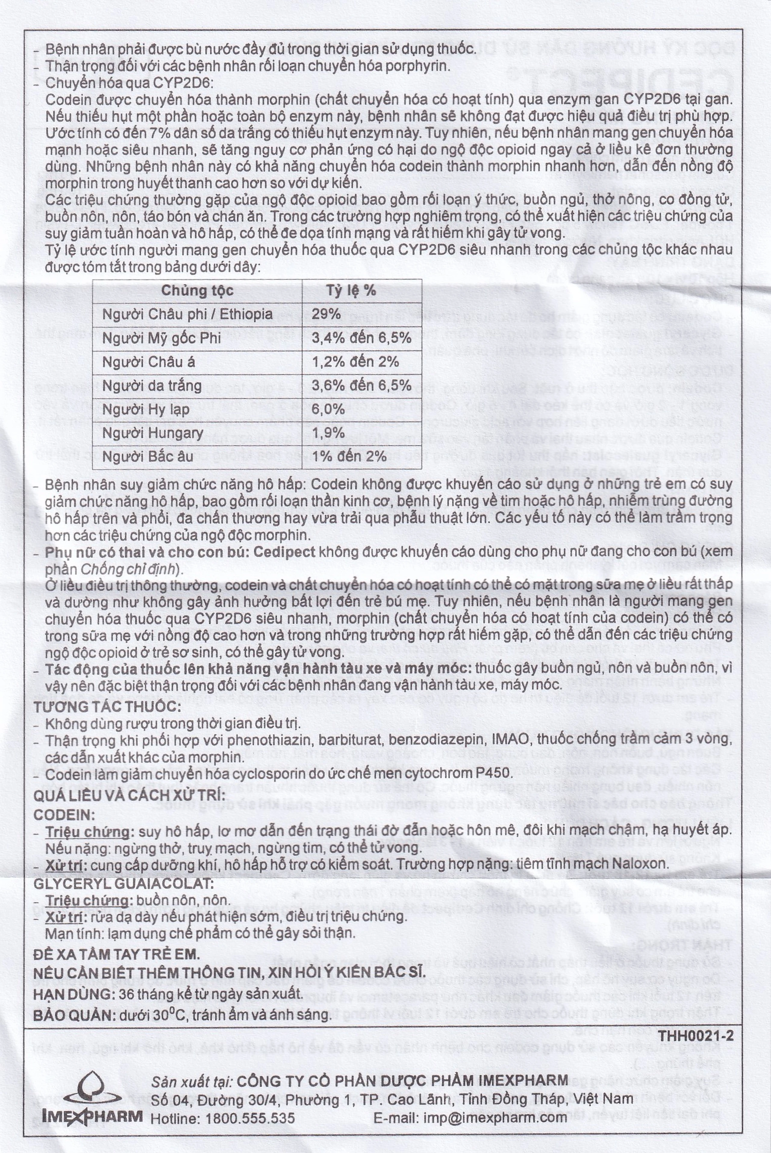 Thuốc Cedipect Imexpharm điều trị ho, long đờm (10 vỉ x 10 viên)