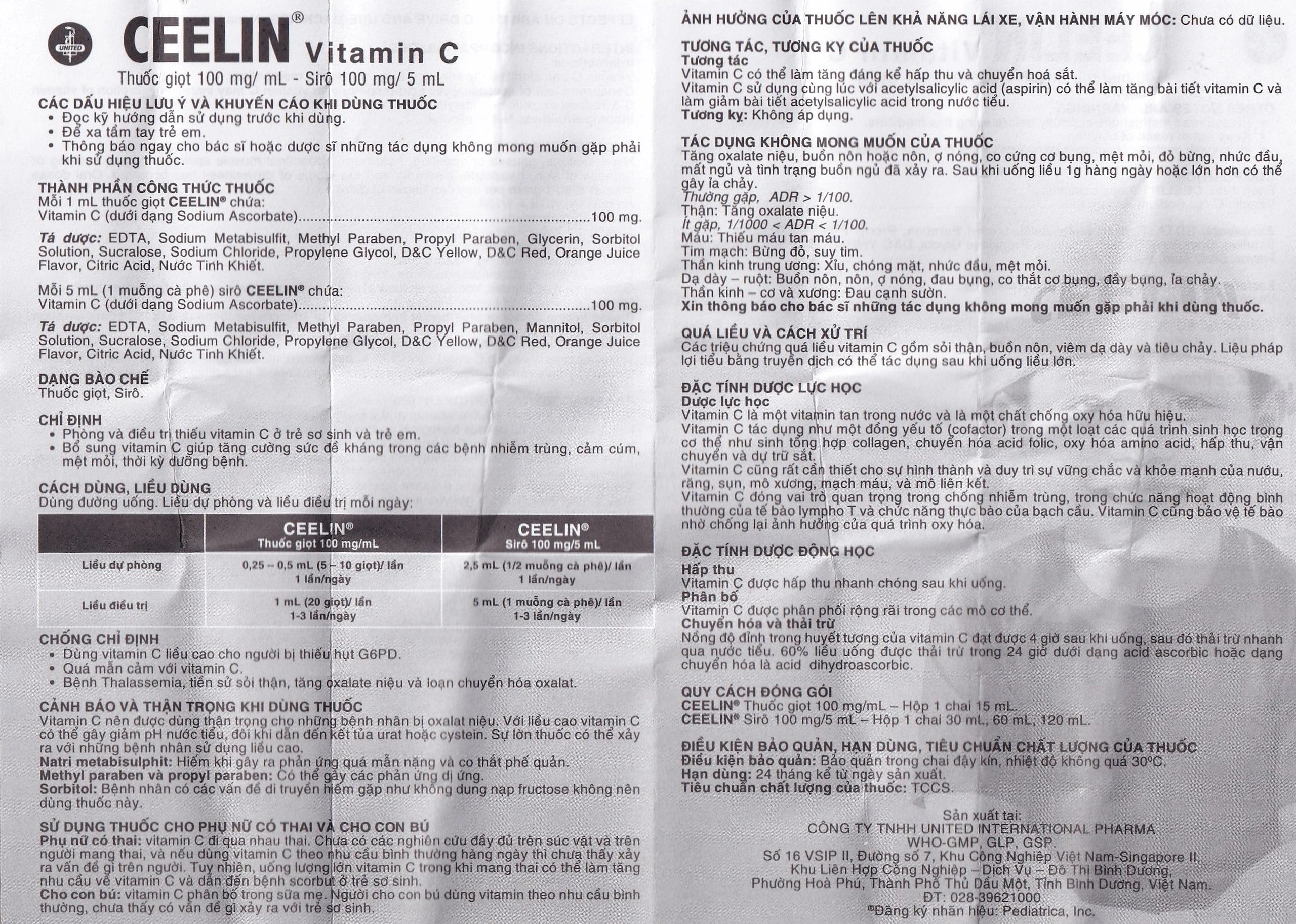 Siro Ceelin United bổ sung vitamin C, tăng cường sức đề kháng (120ml)