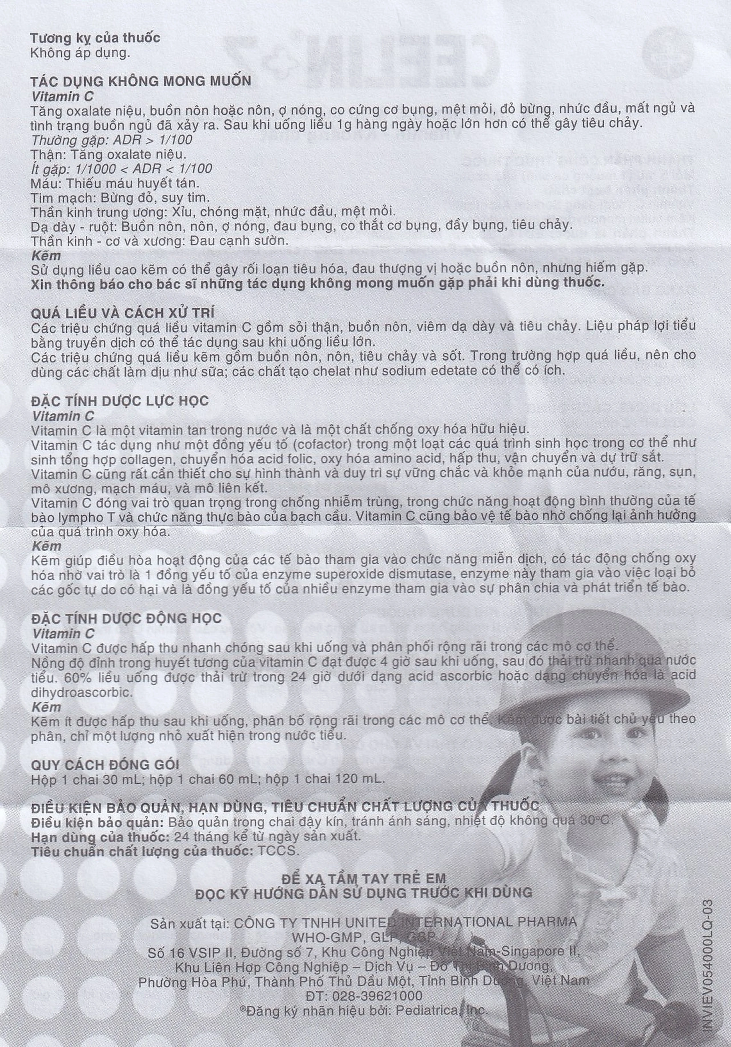 Siro Ceelin + Z United phòng ngừa và điều trị thiếu vitamin C hoặc thiếu kẽm (60ml)