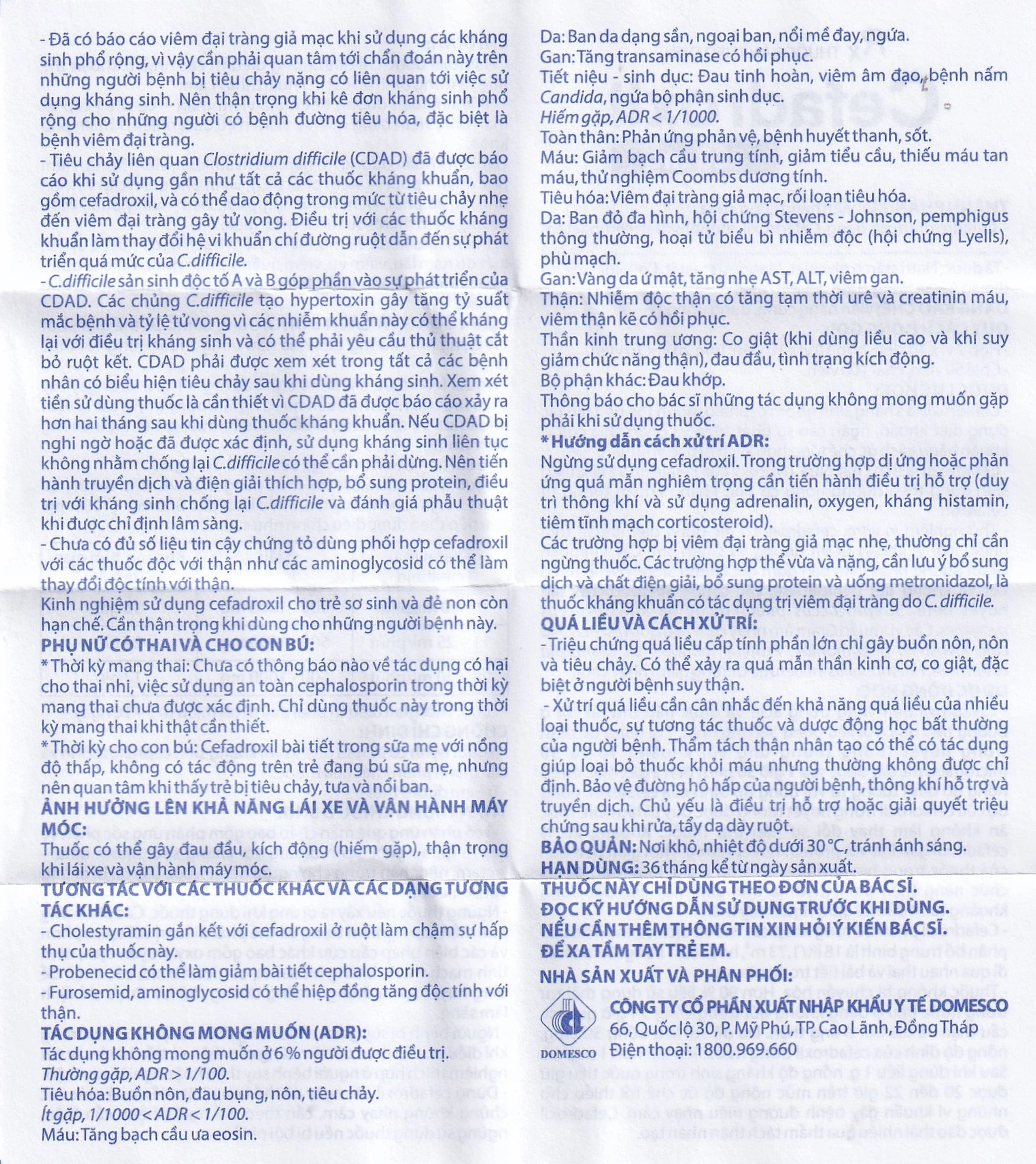Thuốc Cefadroxil 500mg Domesco điều trị nhiễm khuẩn (2 vỉ x 10 viên)
