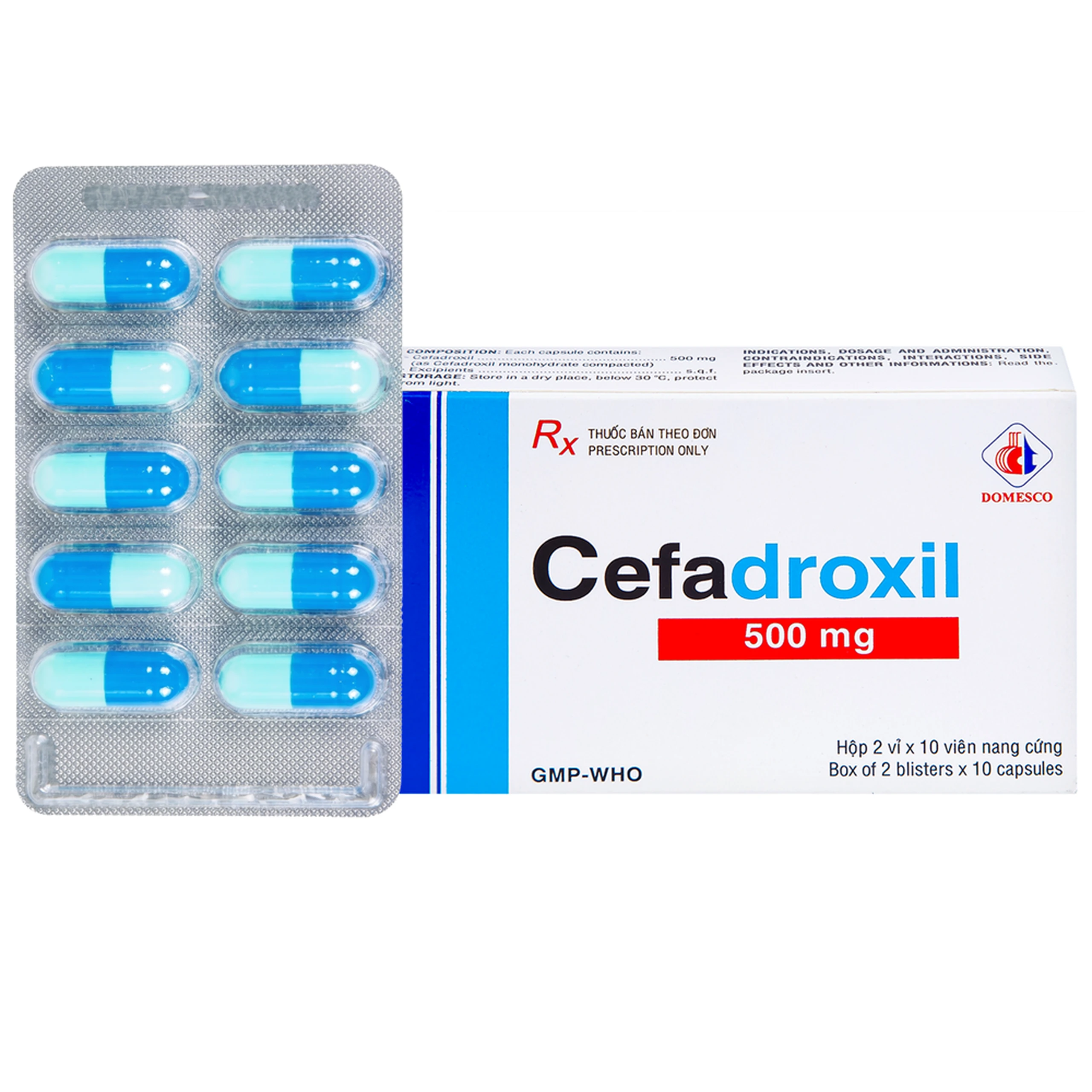 Thuốc Cefadroxil 500mg Domesco điều trị nhiễm khuẩn (2 vỉ x 10 viên) 1