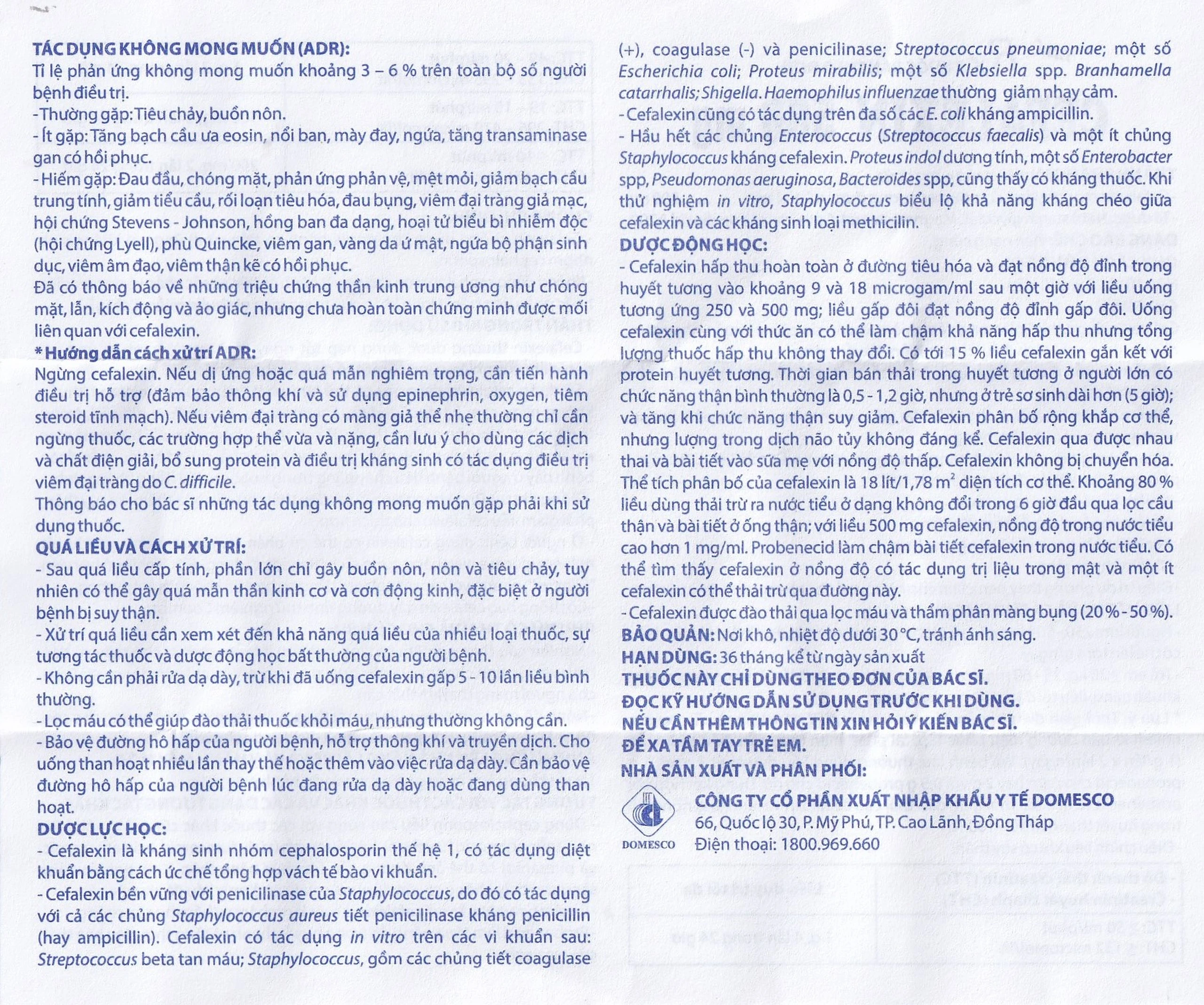 Thuốc Cefalexin 500mg Domesco điều trị nhiễm khuẩn (10 vỉ x 10 viên)