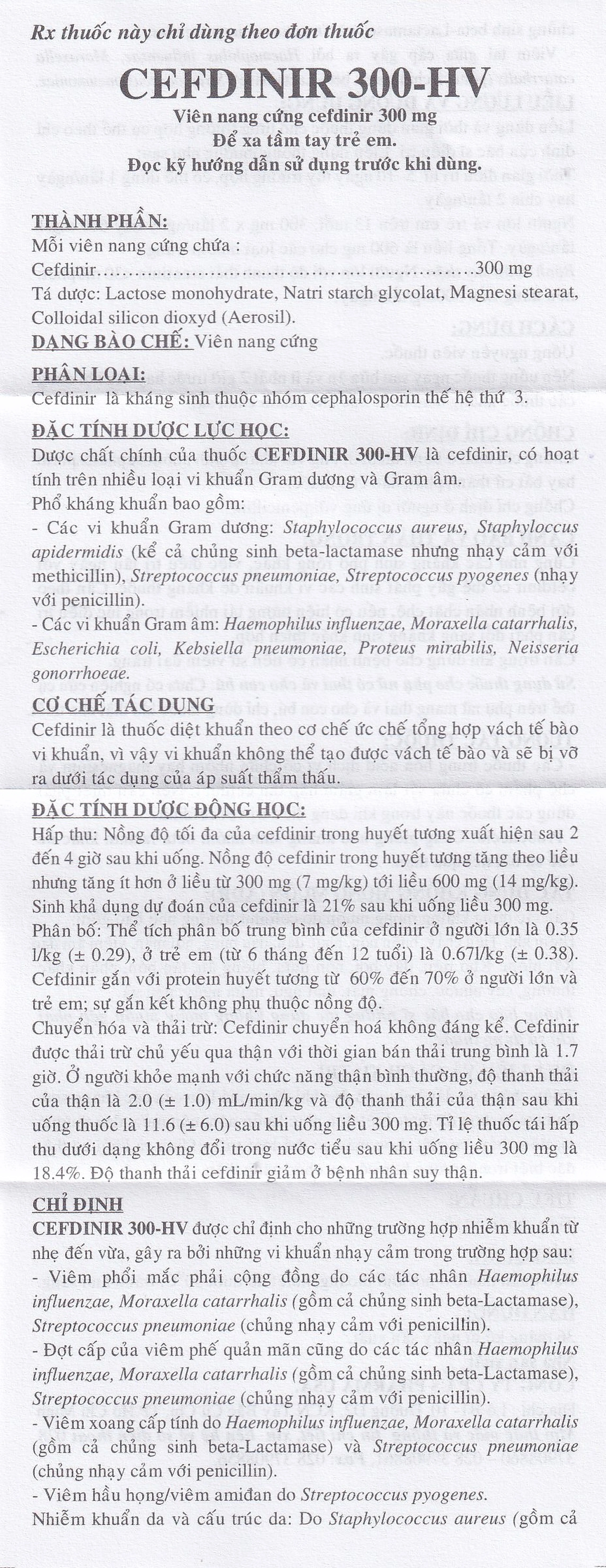 Thuốc Cefdinir 300 - HV USP điều trị nhiễm khuẩn (2 vỉ x 10 viên)