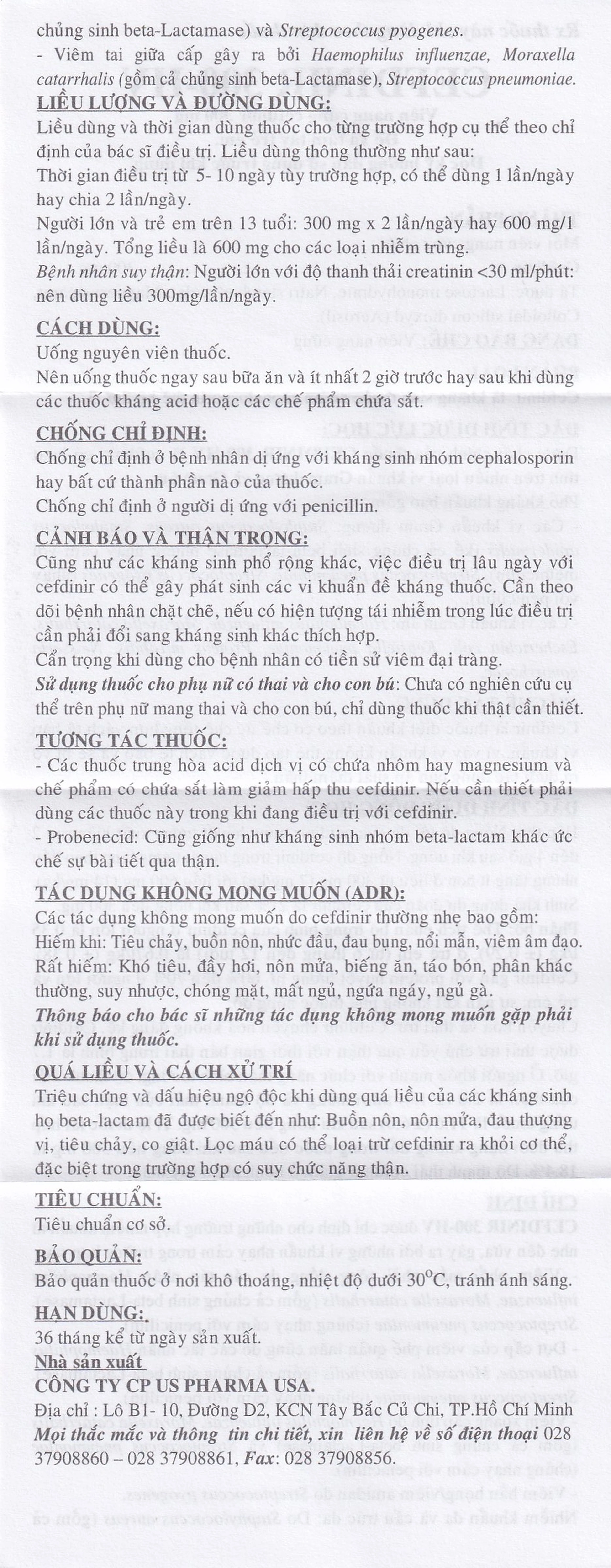 Thuốc Cefdinir 300 - HV USP điều trị nhiễm khuẩn (2 vỉ x 10 viên)