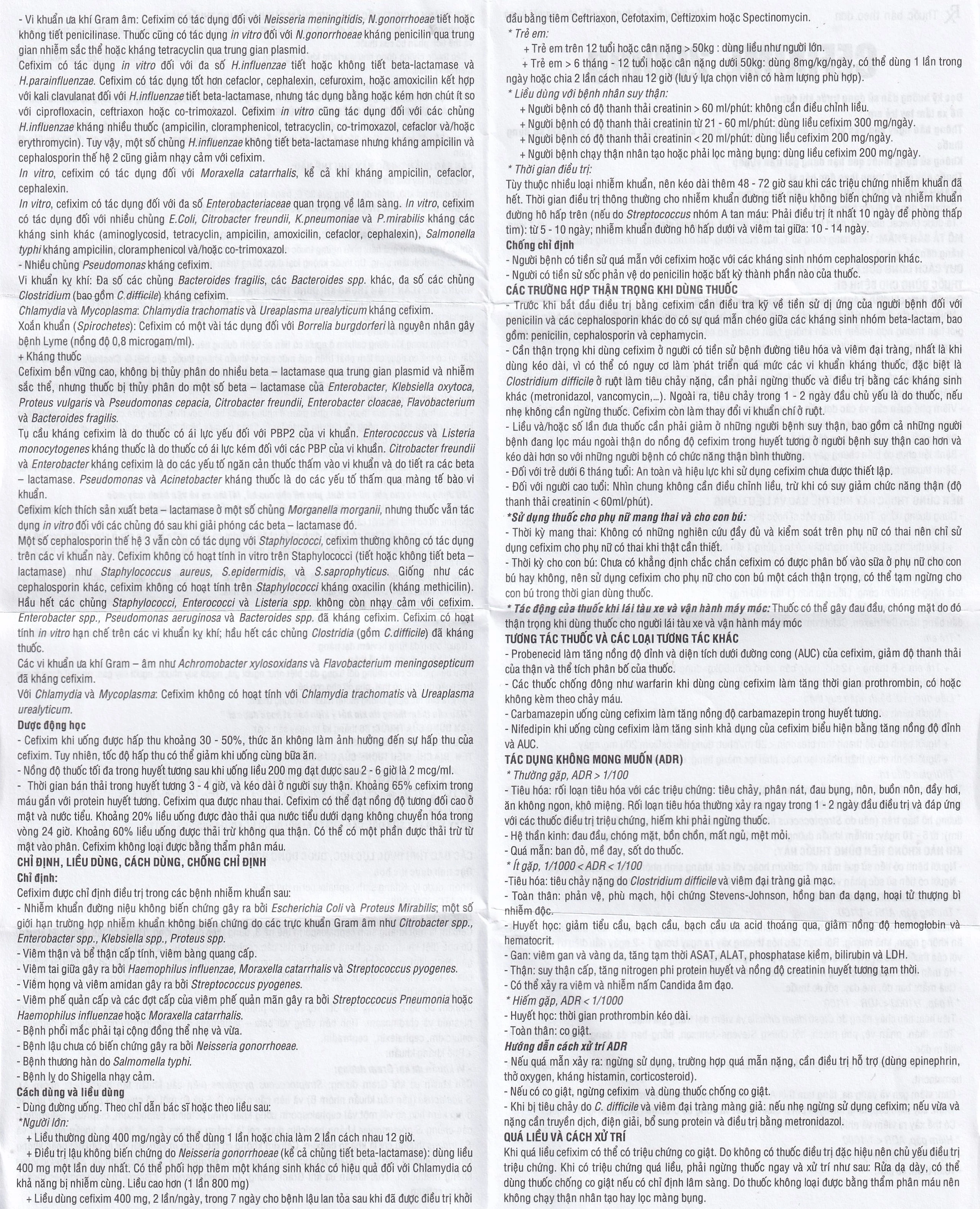 Thuốc Cefixime 200mg Tv.Pharma điều trị các bệnh nhiễm khuẩn đường niệu, viêm thận (2 vỉ x 10 viên)