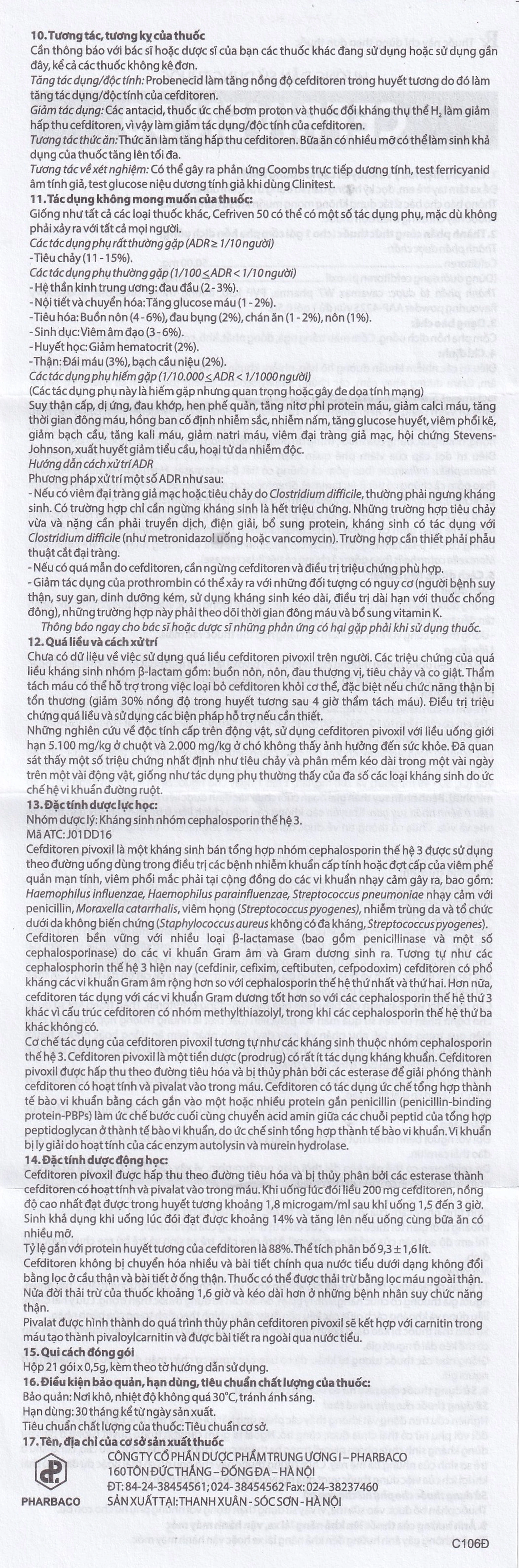 Cốm pha hỗn dịch uống Cefriven 50 điều trị nhiễm khuẩn đường hô hấp, nhiễm khuẩn da, viêm họng, viêm amidan (21 gói x 0.5g)