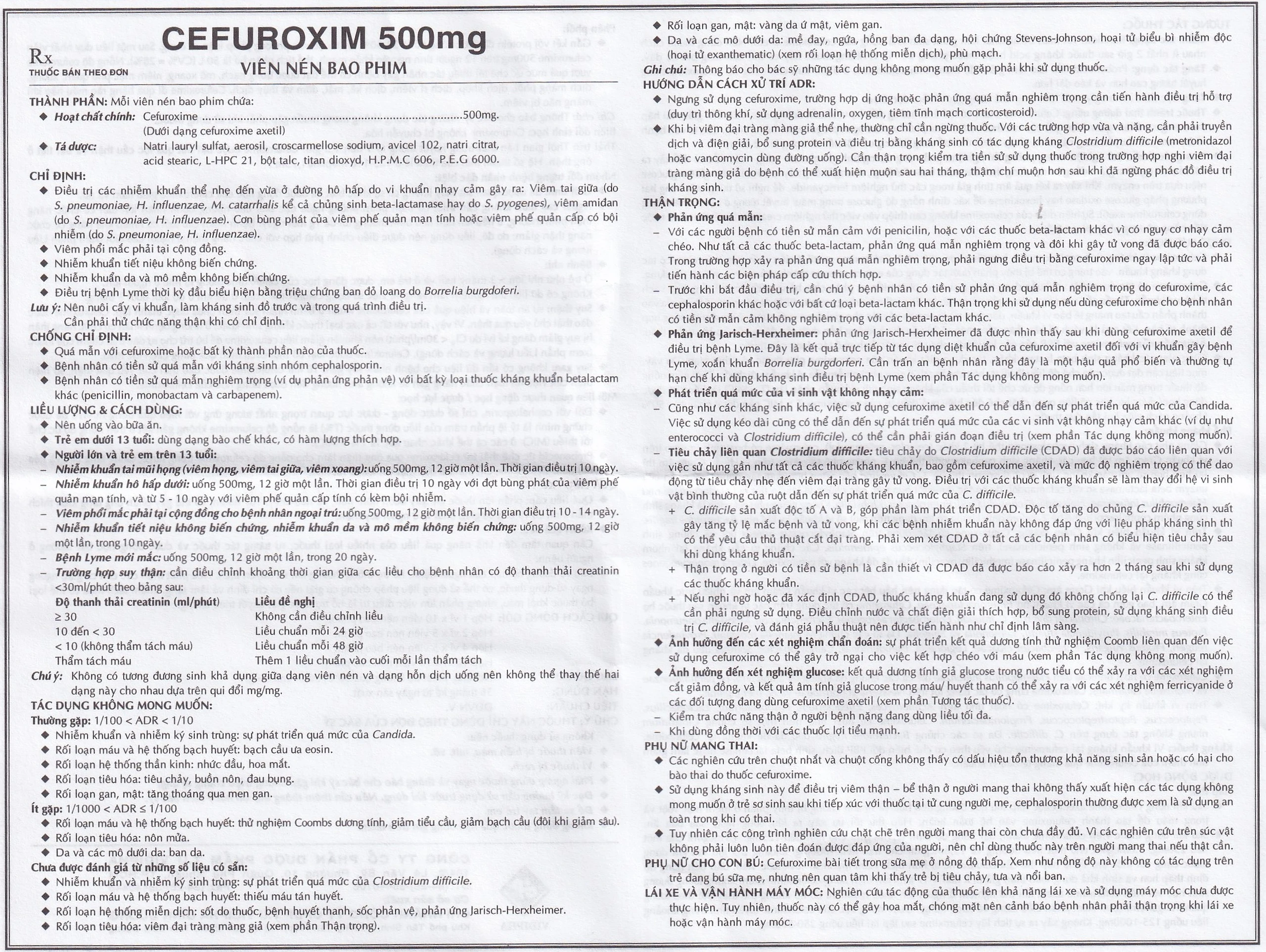 Thuốc Cefuroxim 500mg Vidipha điều trị nhiễm khuẩn (2 vỉ x 5 viên)