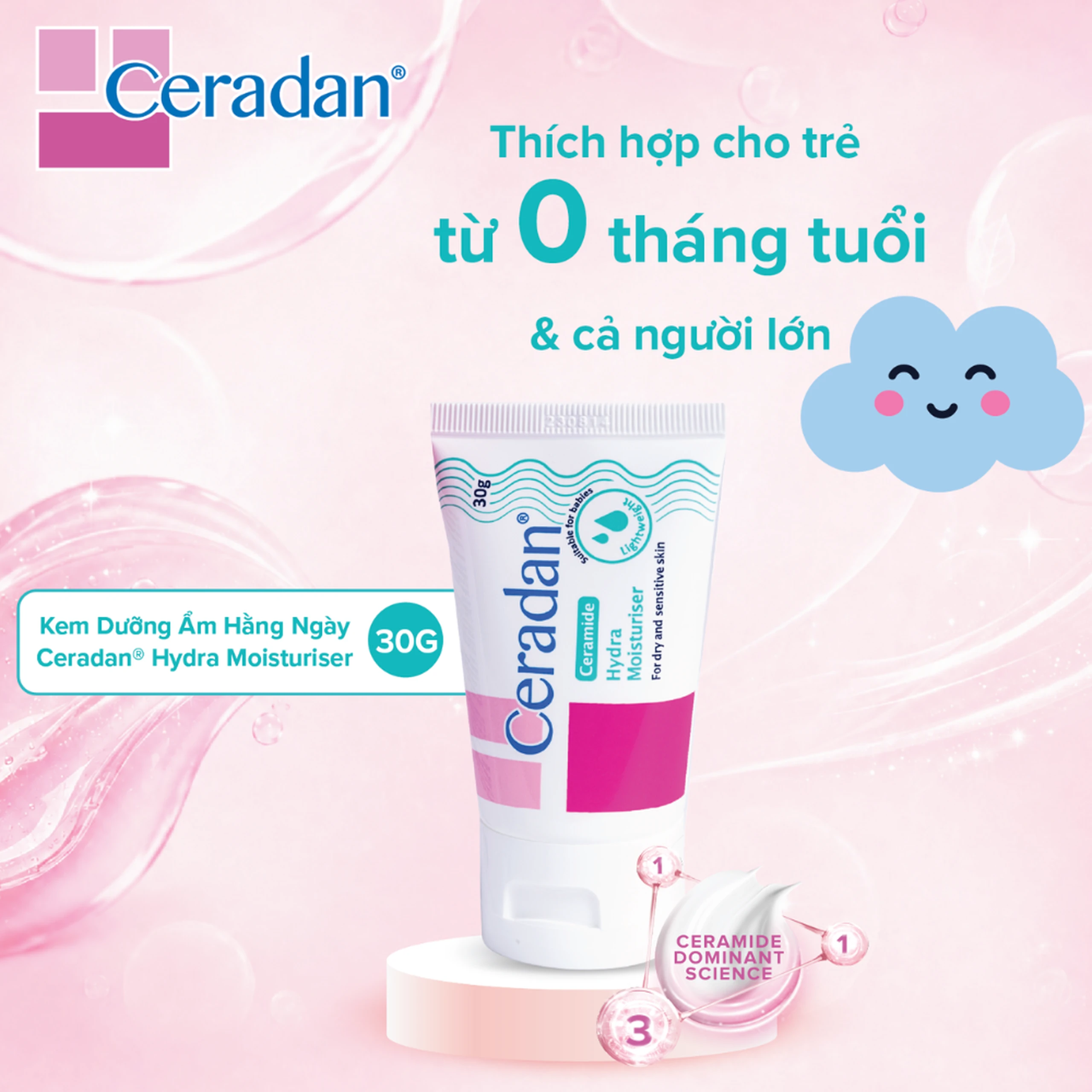 Kem dưỡng ẩm Ceradan Ceramide Hydra Moisturiser làm dịu da và phục hồi da bị kích ứng 30g 4