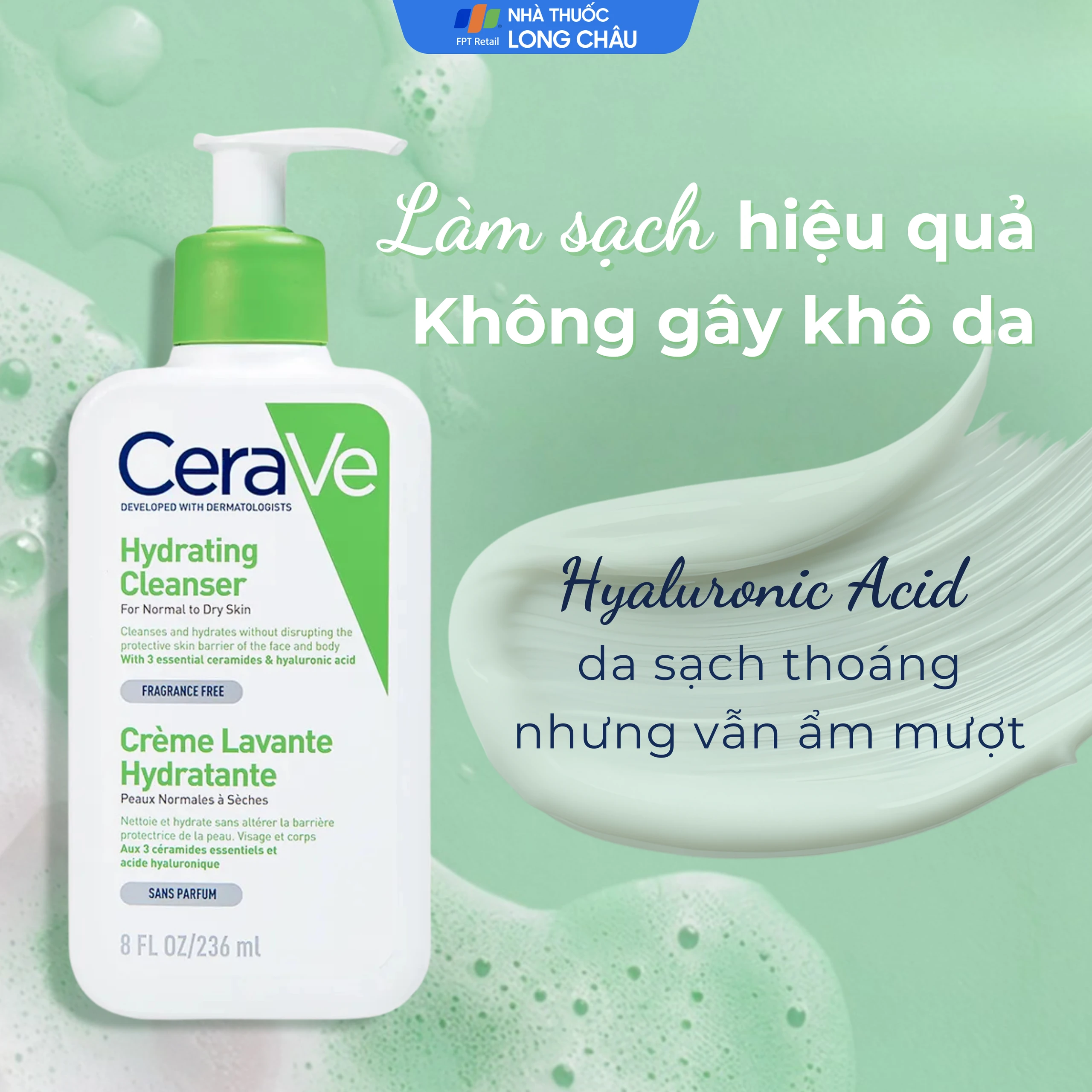 Sữa rửa mặt cho da thường và khô Cerave Hydrating Cleanser 236ml