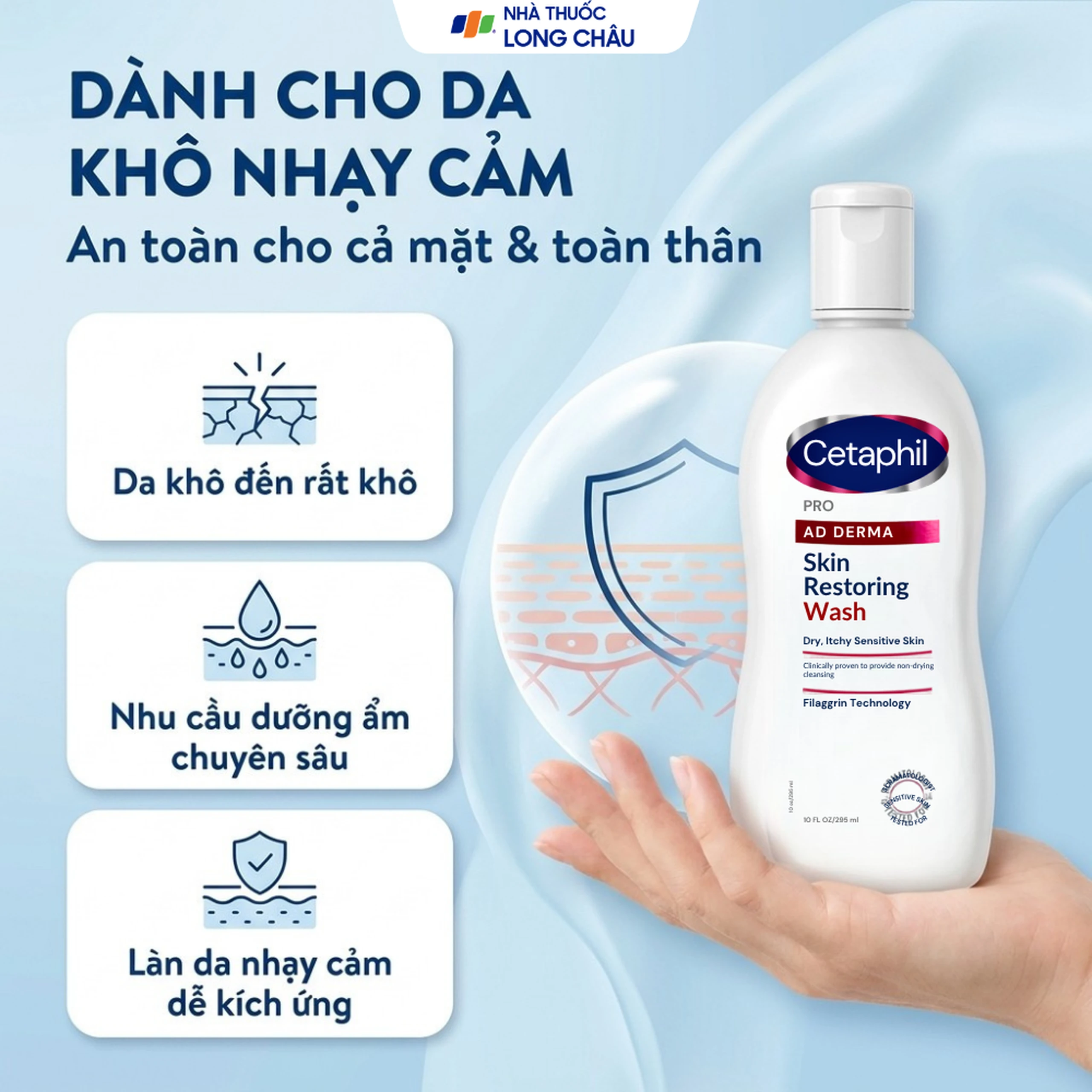 Sữa tắm cho da chàm và da khô Cetaphil Pro Ad Derma Skin Restoring Wash 295ml 5