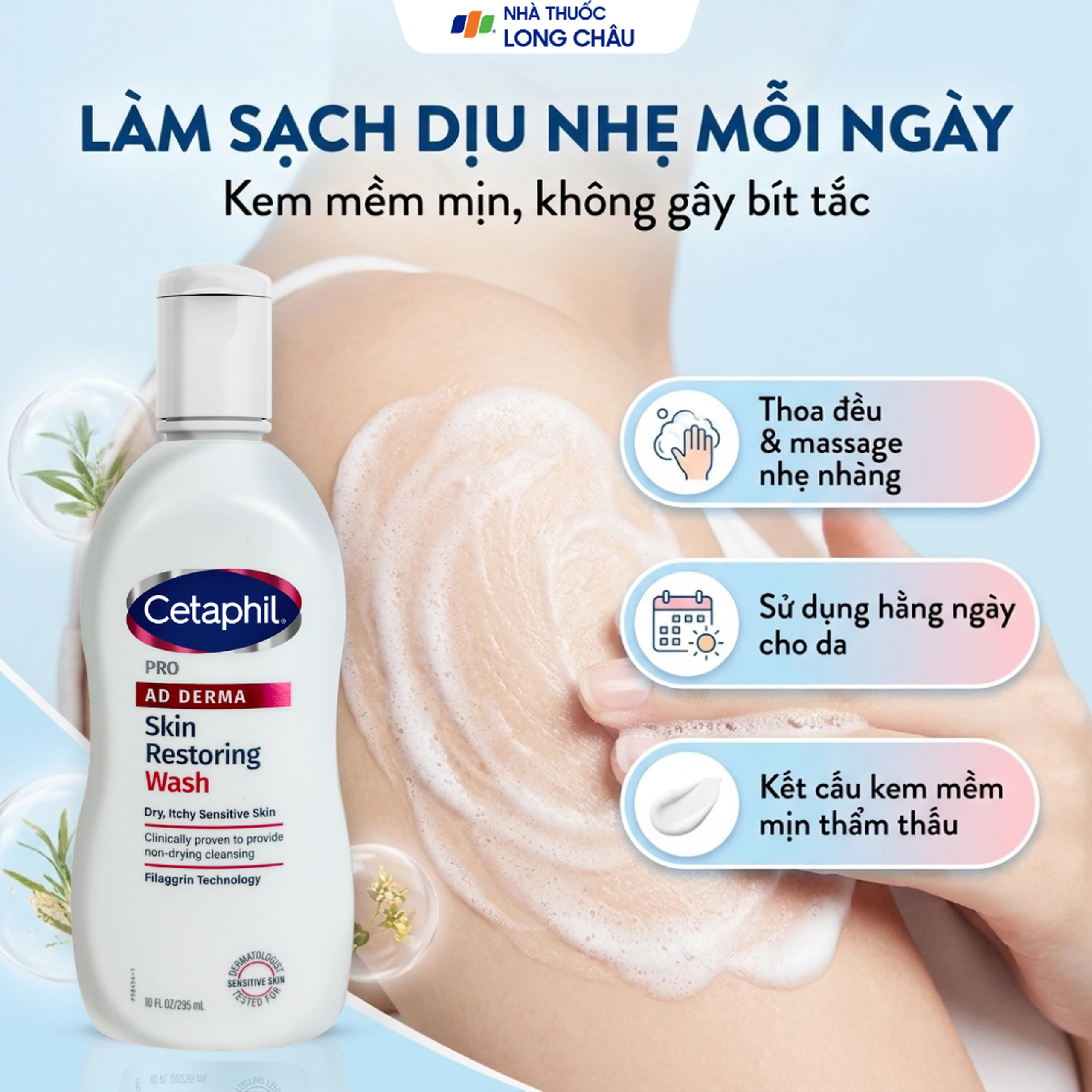 Sữa tắm cho da chàm và da khô Cetaphil Pro Ad Derma Skin Restoring Wash 295ml 2