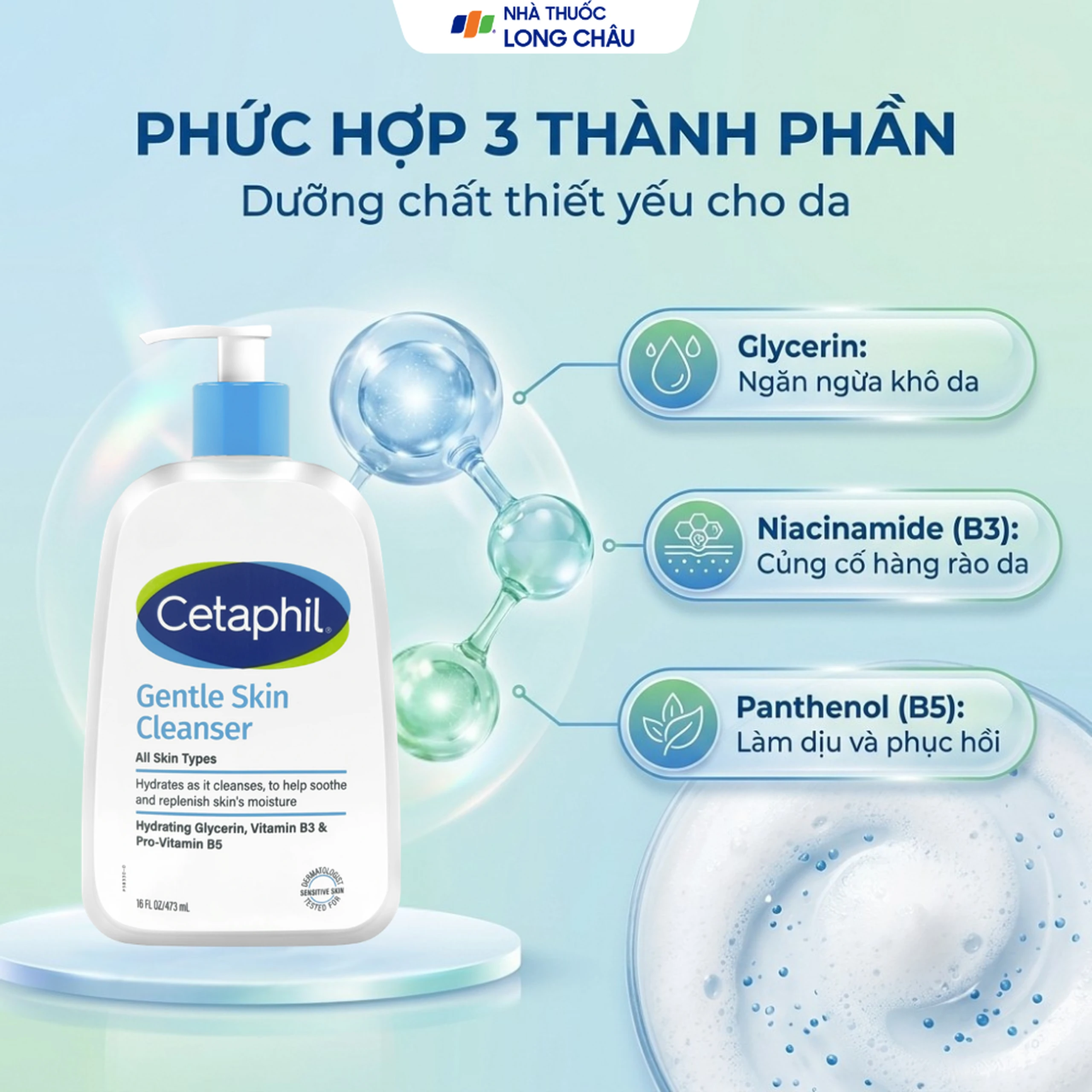 Sữa rửa mặt dịu nhẹ Cetaphil Gentle Skin Cleanser bổ sung độ ẩm dành cho mọi loại da (473ml) 3