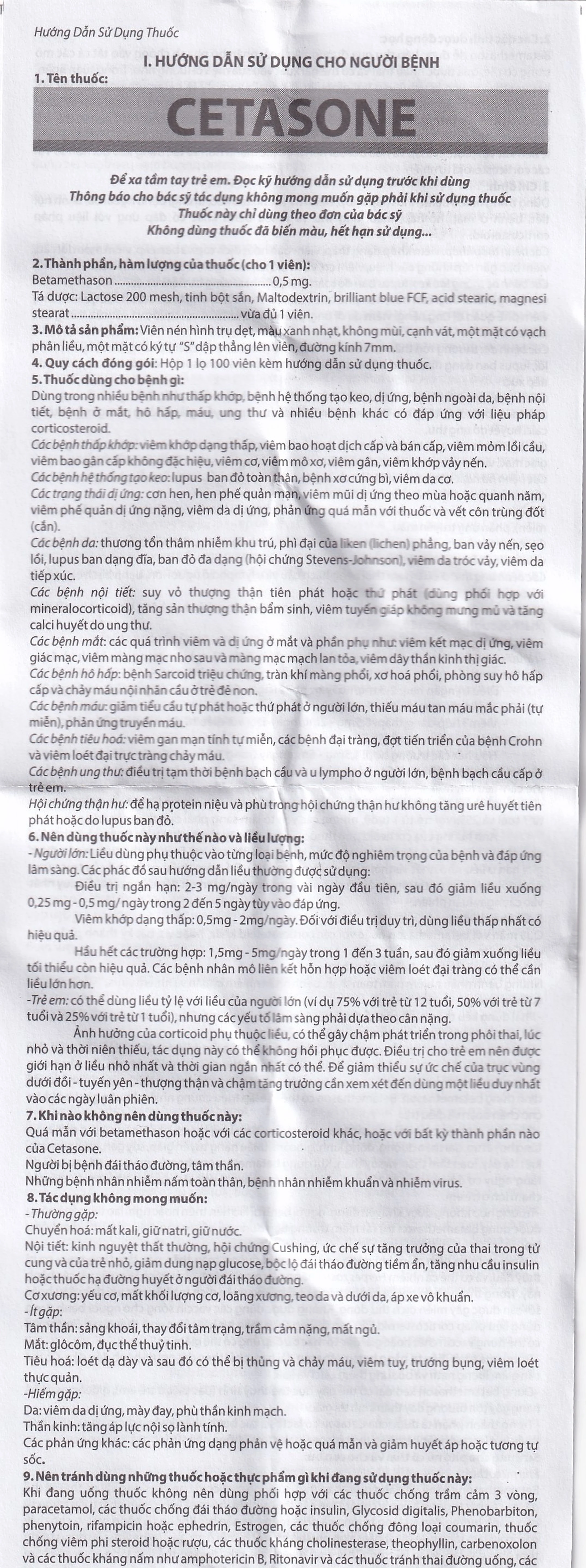 Thuốc Cetasone 0.5mg Pharbaco điều trị thấp khớp, bệnh hệ thống tạo keo (100 viên)