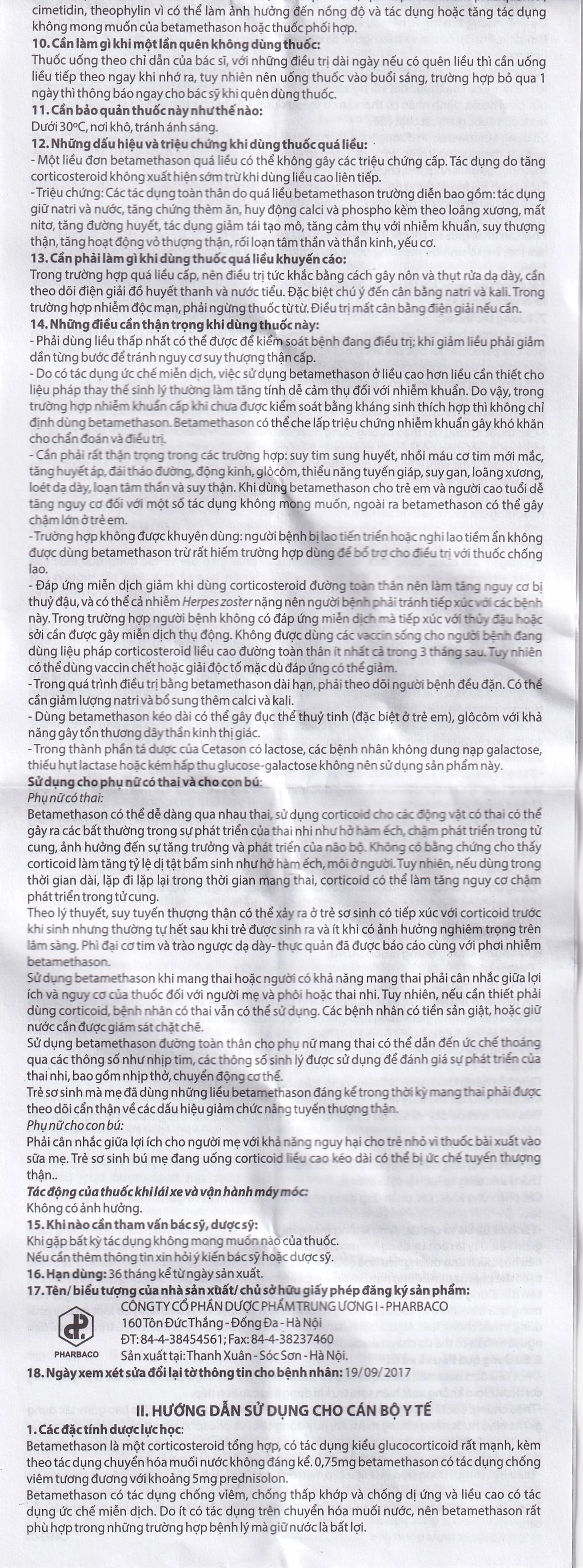 Thuốc Cetasone 0.5mg Pharbaco điều trị thấp khớp, bệnh hệ thống tạo keo (100 viên)