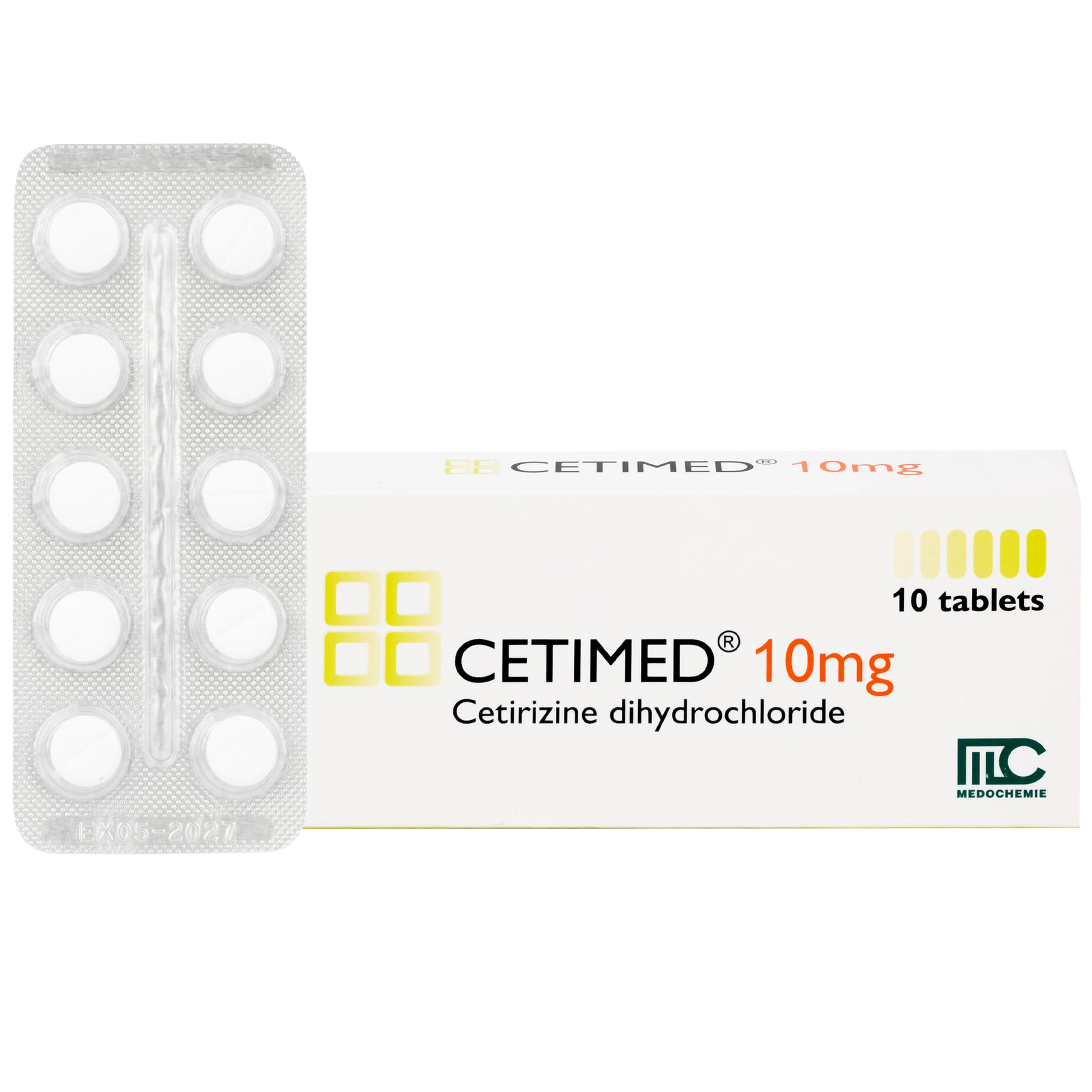 Thuốc Cetimed 10mg Medochemie điều trị triệu chứng viêm mũi dị ứng (1 vỉ x 10 viên)