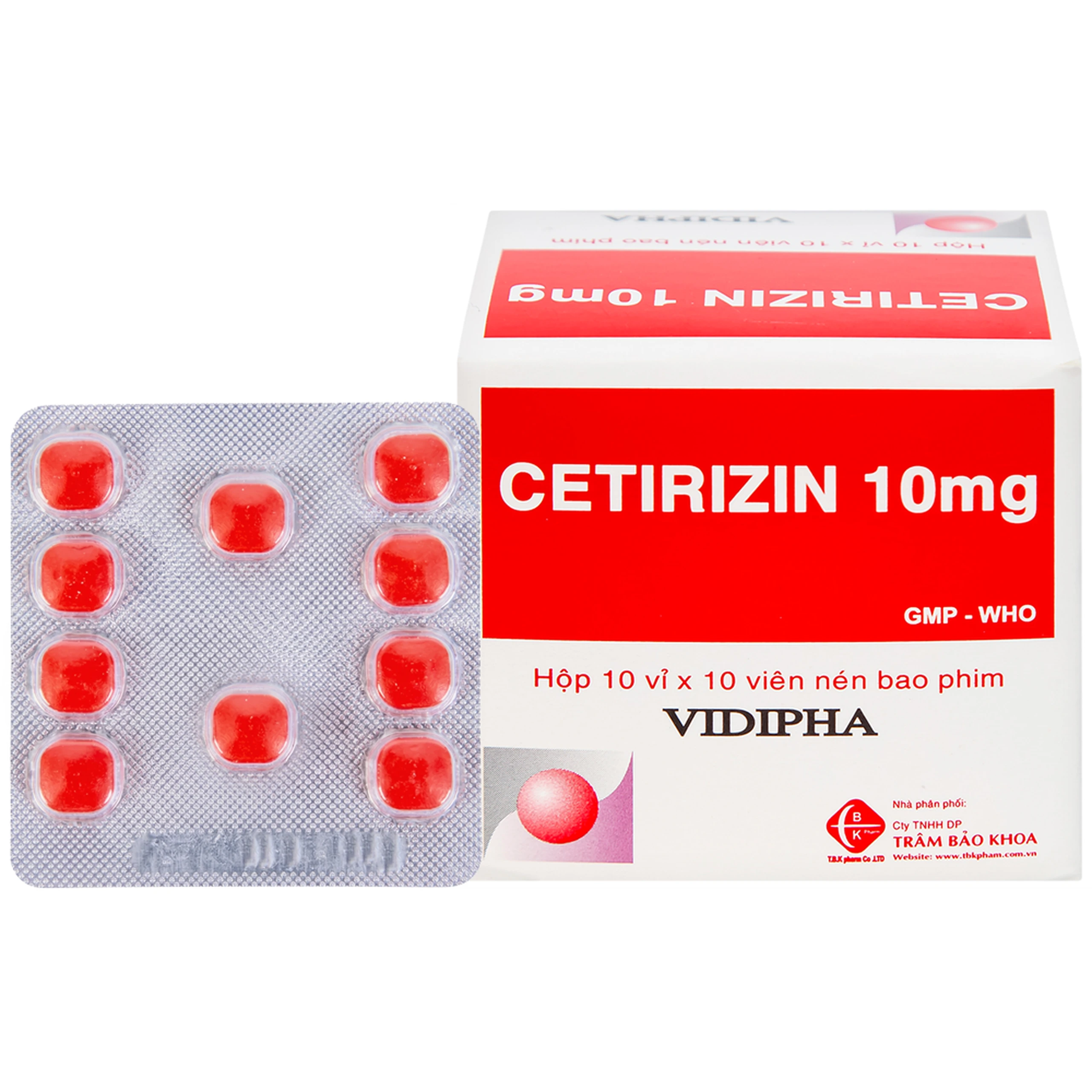 Thuốc Cetirizin 10mg Vidipha điều trị triệu chứng viêm mũi dị ứng, mày đay (10 vỉ x 10 viên) 1