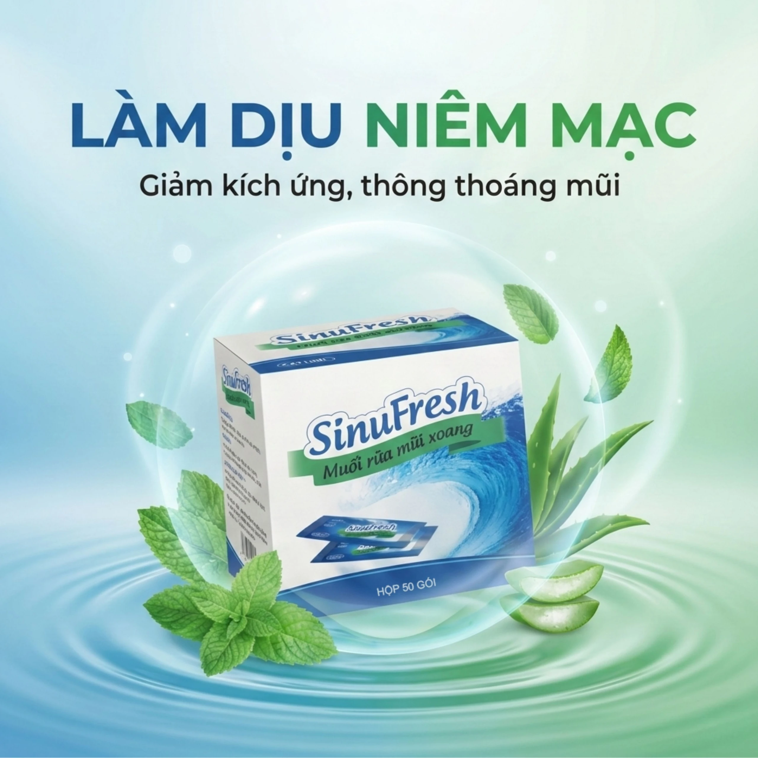 Muối rửa mũi xoang Sinufresh Cát Linh (50 gói) giúp làm sạch, giảm ngạt mũi, sổ mũi
