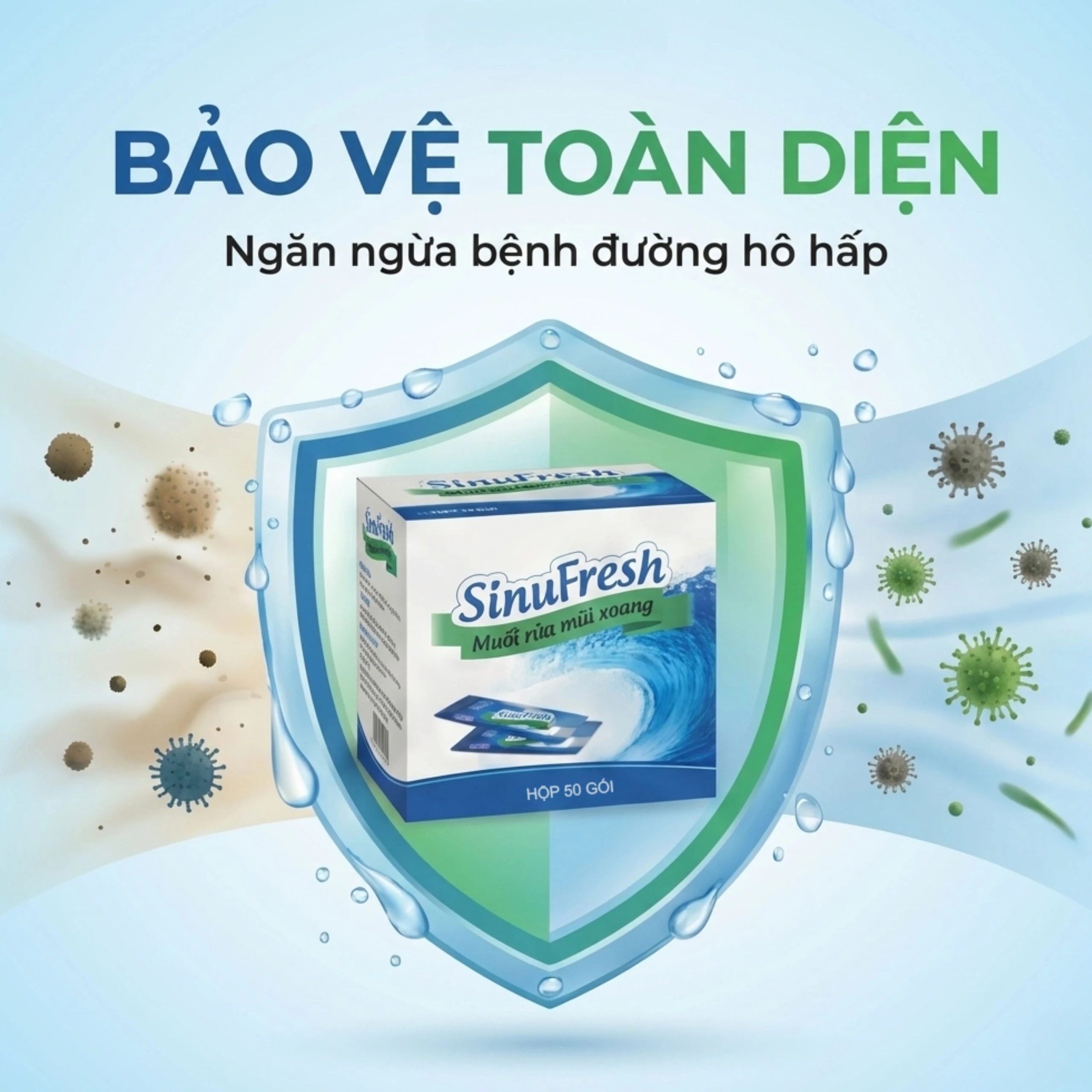 Muối rửa mũi xoang Sinufresh Cát Linh (50 gói) giúp làm sạch, giảm ngạt mũi, sổ mũi