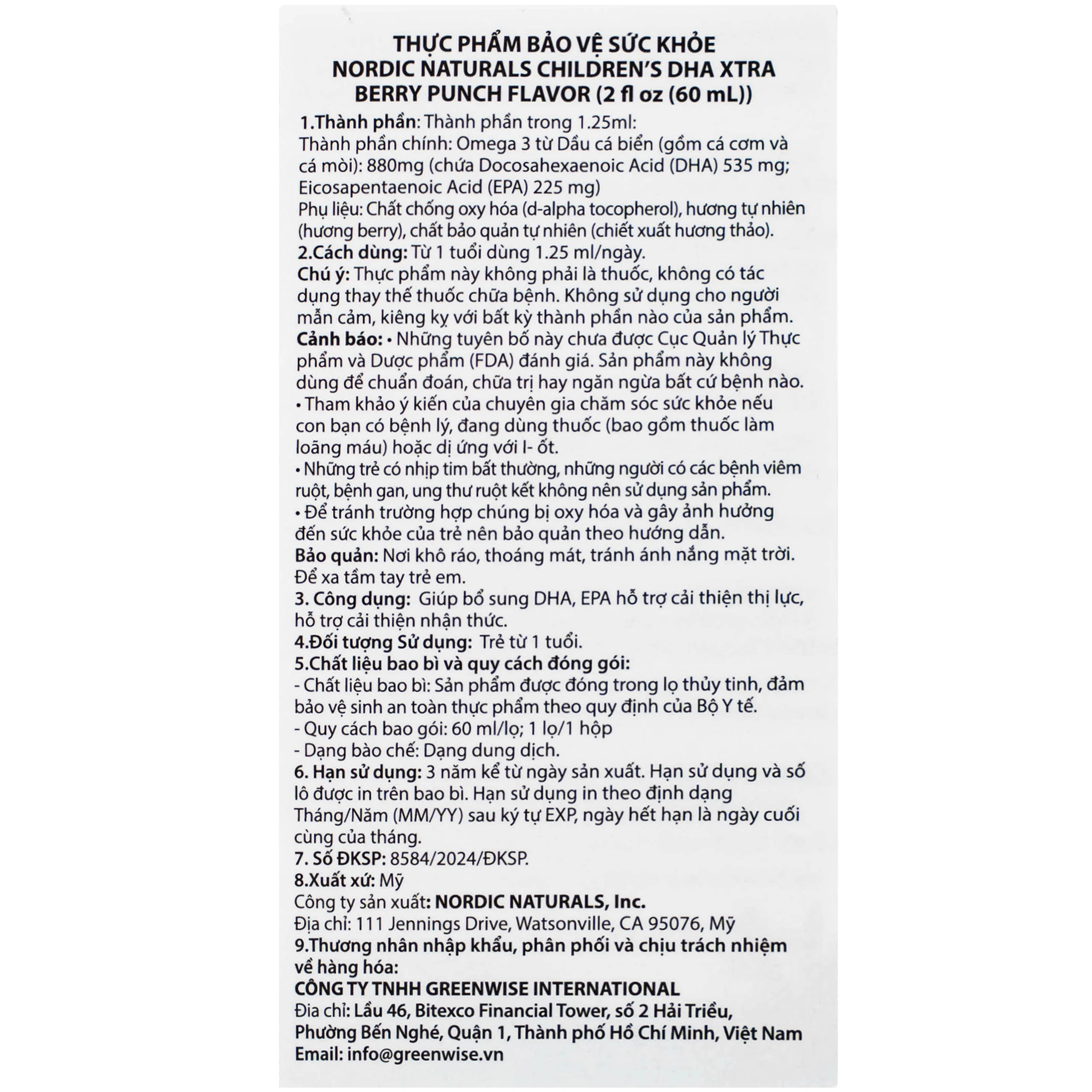 Dung dịch hỗ trợ cải thiện thị lực cho trẻ từ 1 tuổi Nordic Naturals Children's DHA xtra (60ml)