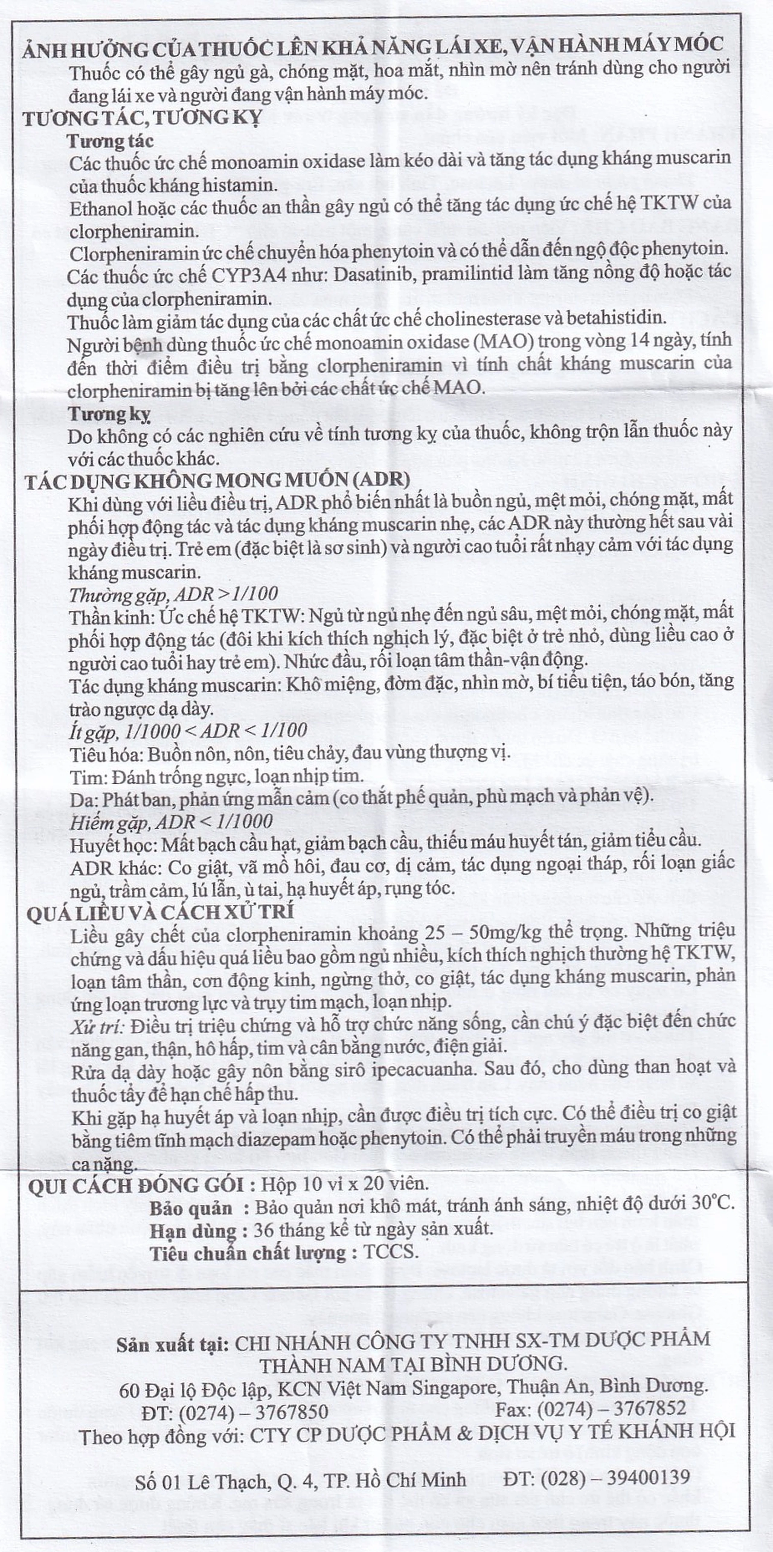 Thuốc Chlorpheniramin 4mg Fourdiphar điều trị viêm mũi dị ứng, mày đay (10 vỉ x 20 viên)